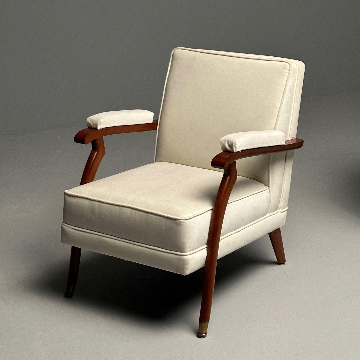 Maison Leleu Style, French Modern, Lounge Chairs, White Mohair, Light Wood, 2023 For Sale 3