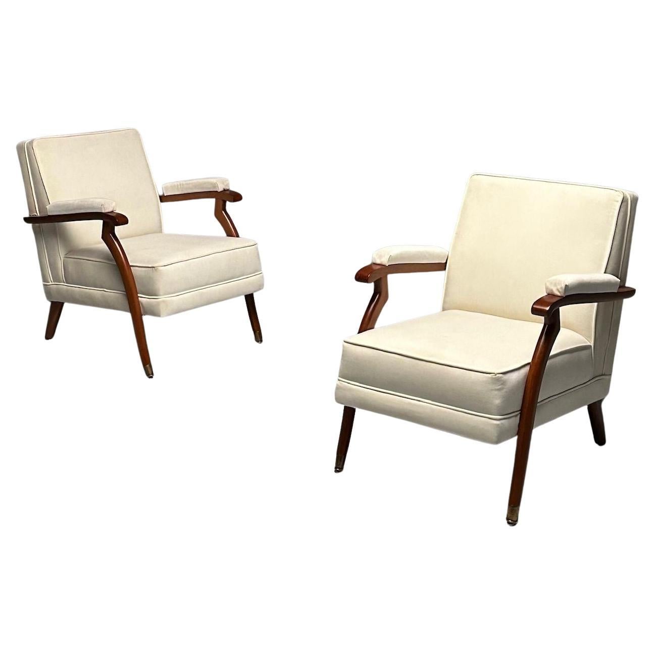 Maison Leleu Style, French Modern, Lounge Chairs, White Mohair, Light Wood, 2023