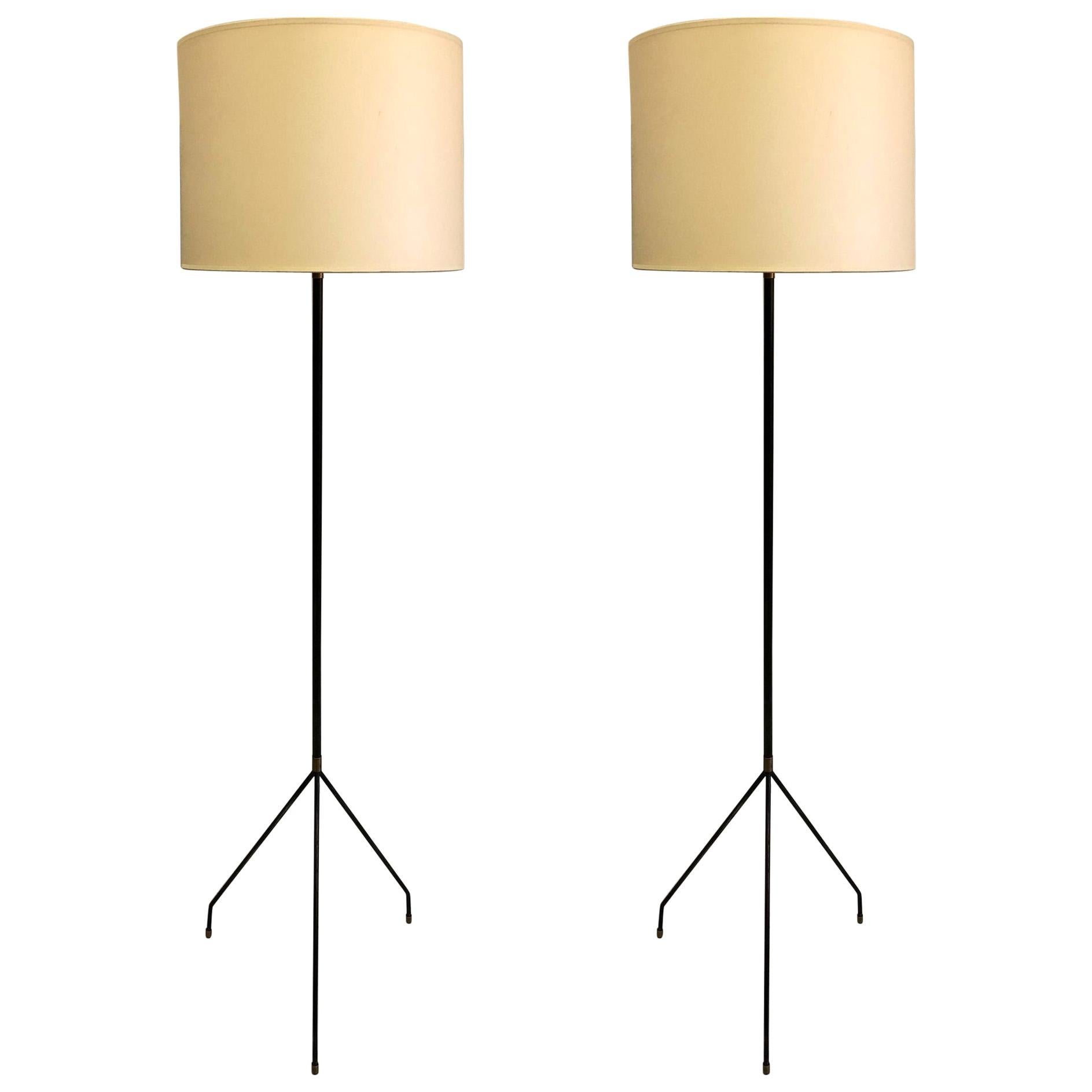 Pair of French Mid-Century Modern / Minimalist Iron Floor Lamps, Pierre Guariche