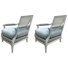 Pair of French Mid-Century Modern Neoclassical Lounge Chairs by Maison Jansen
