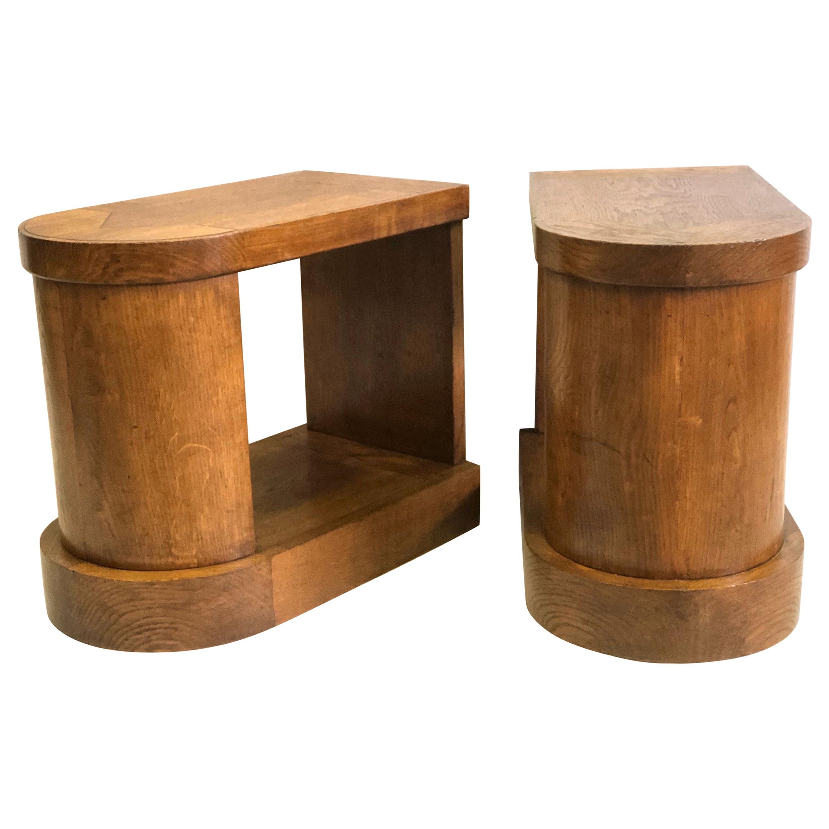 Pair of French Mid-Century Modern Oak End Tables or Nightstands, Pierre Legrain In Good Condition In New York, NY