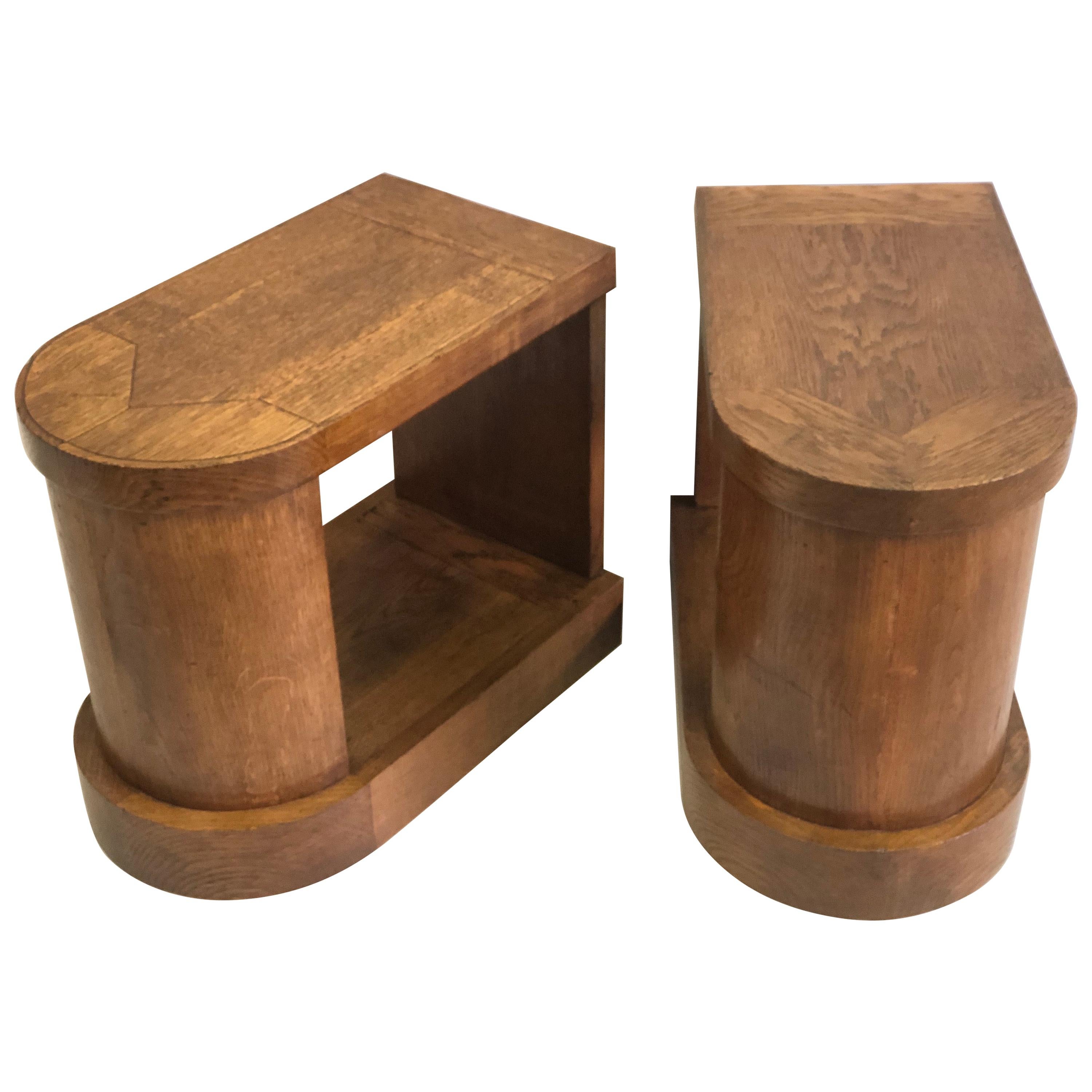Pair of French Mid-Century Modern Oak End Tables or Nightstands, Pierre Legrain