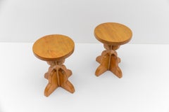 Pair of French Mid-Century Modern Oak Stools, 1960s