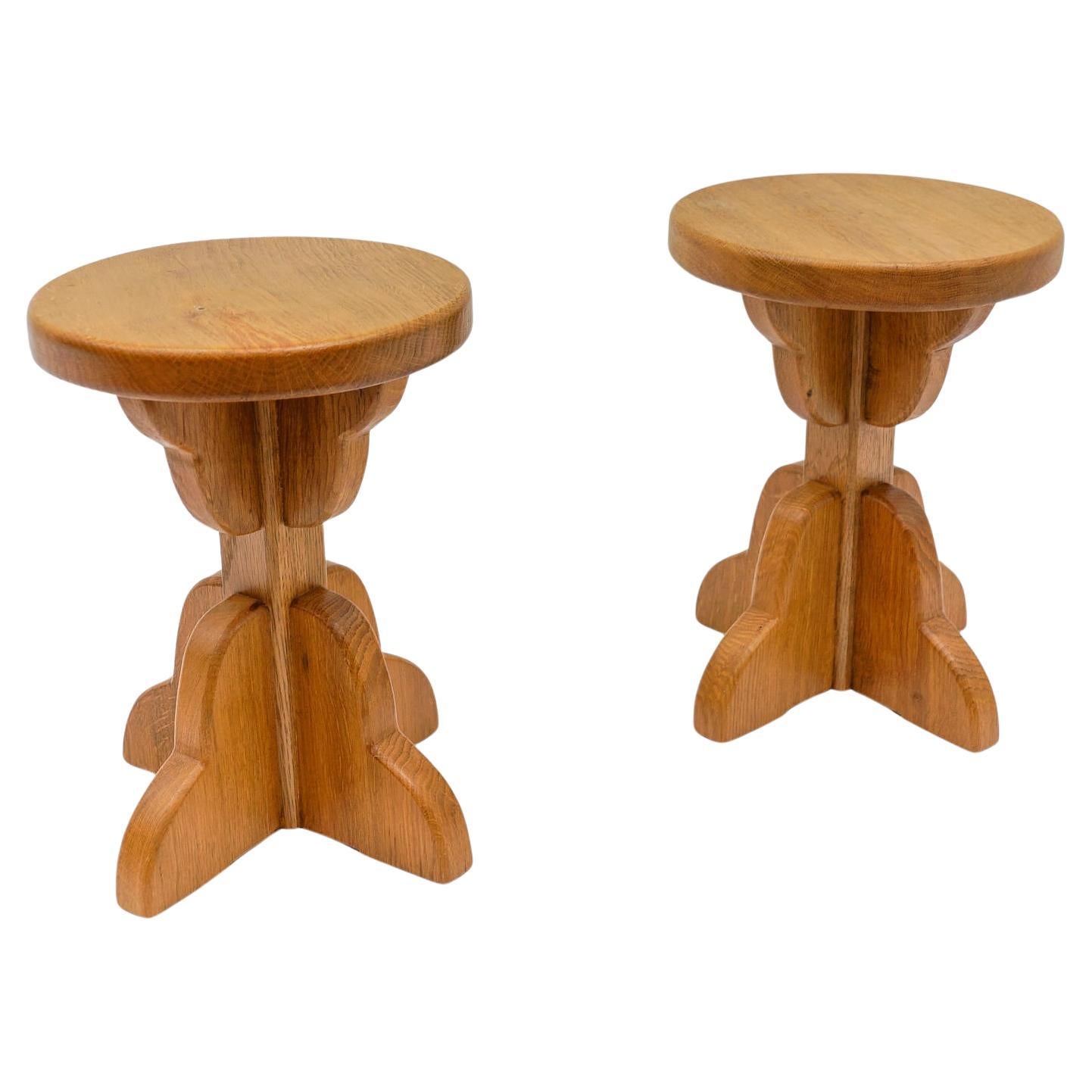 Paire de tabourets en chêne français modernes du milieu du siècle, 1960