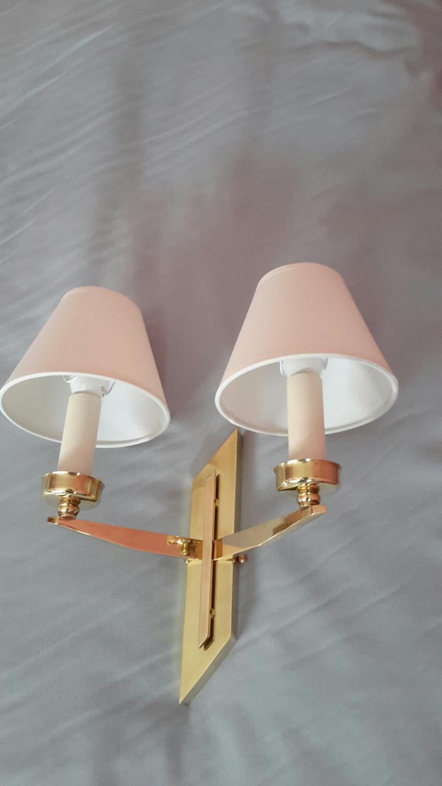 Gilt Pair of French Mid-Century Modern Sconces by Maison Lunel, 1950