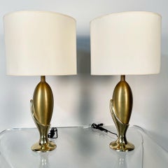 Pair of French Mid-Century Modern Sculptural Bronze Table / Desk Lamps