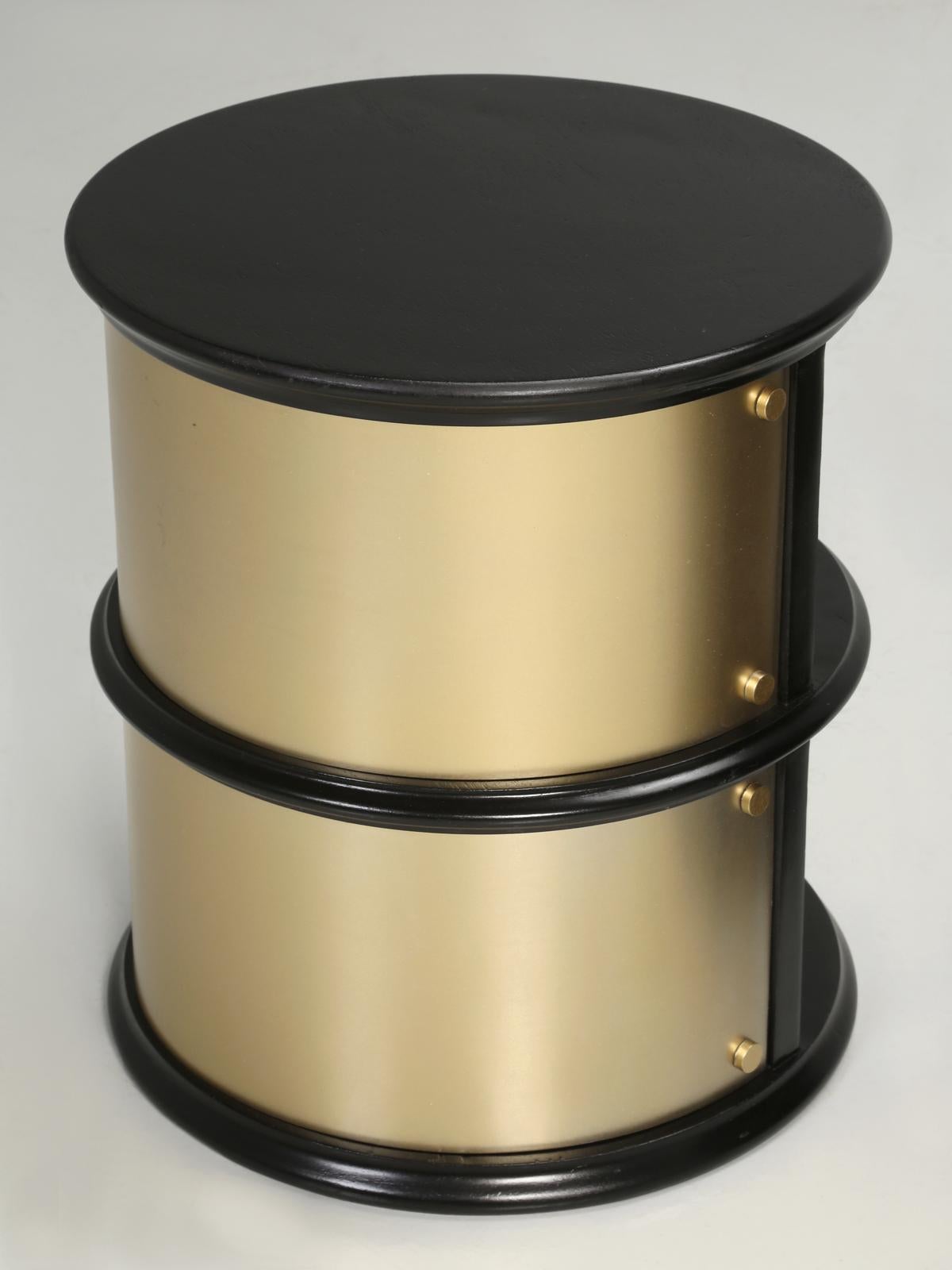 Pair of French Mid-Century Modern Side Tables, Black with Cold Plated Bronze 4