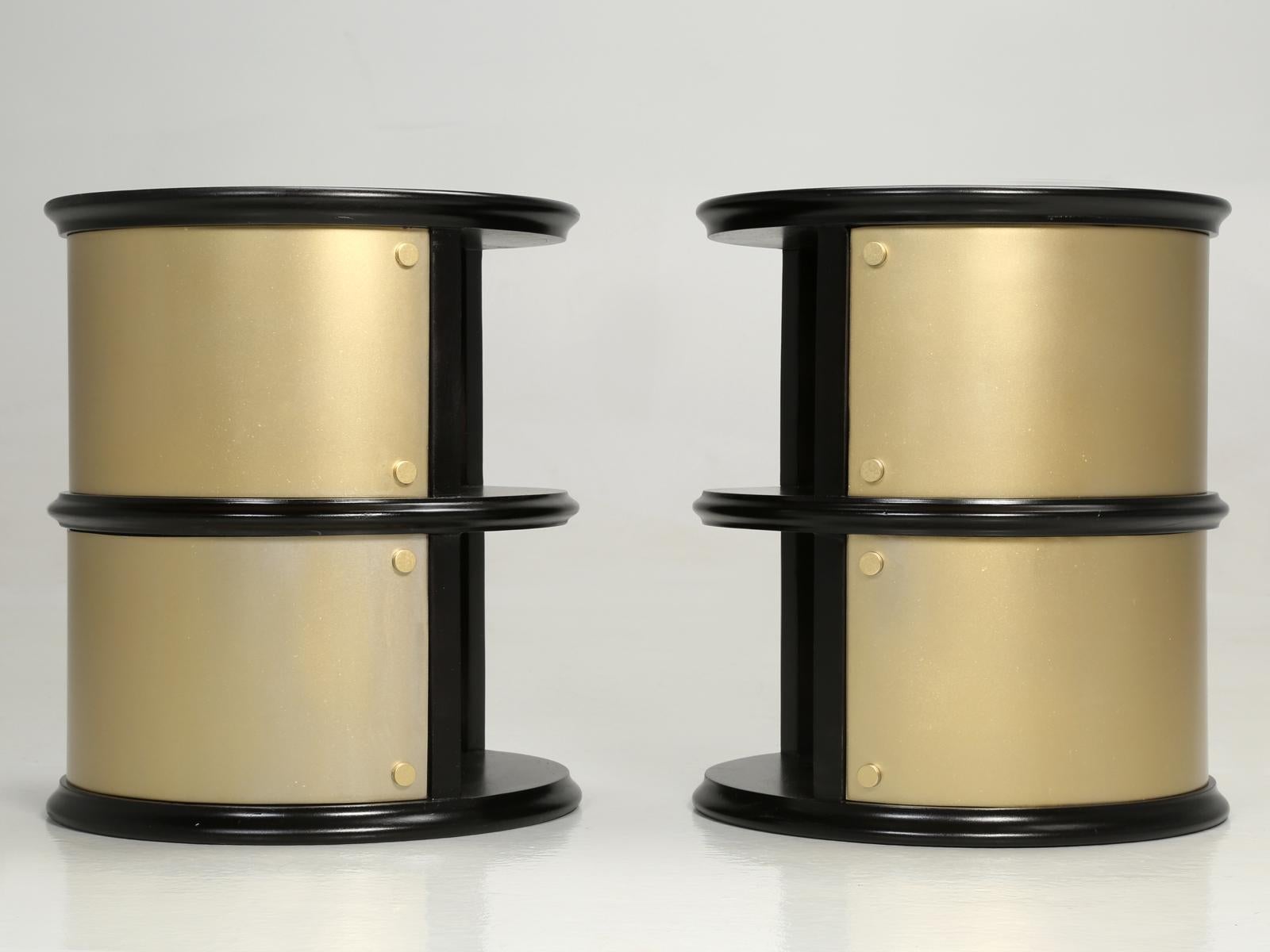 Mid-20th Century Pair of French Mid-Century Modern Side Tables, Black with Cold Plated Bronze