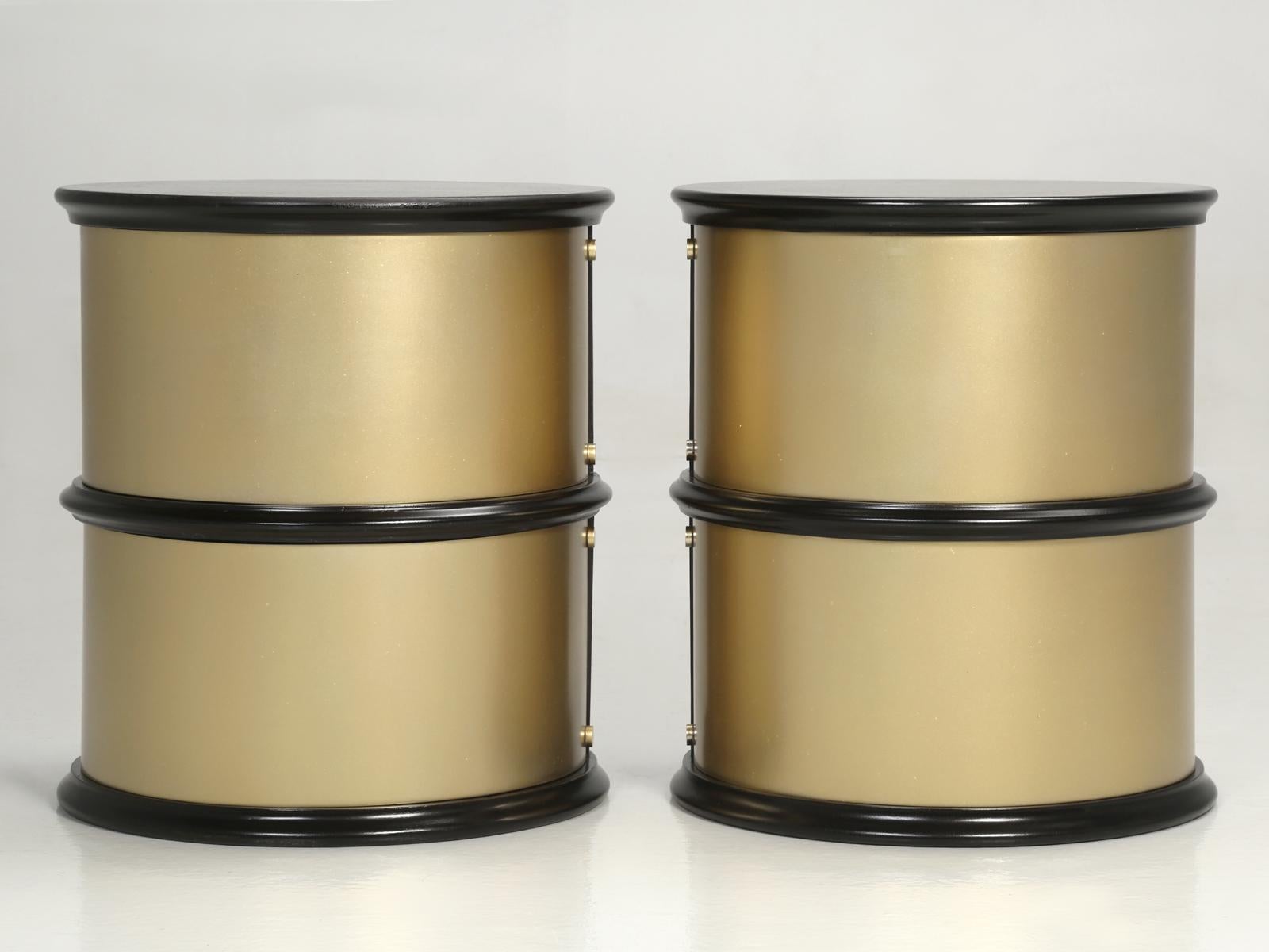 Mahogany Pair of French Mid-Century Modern Side Tables, Black with Cold Plated Bronze