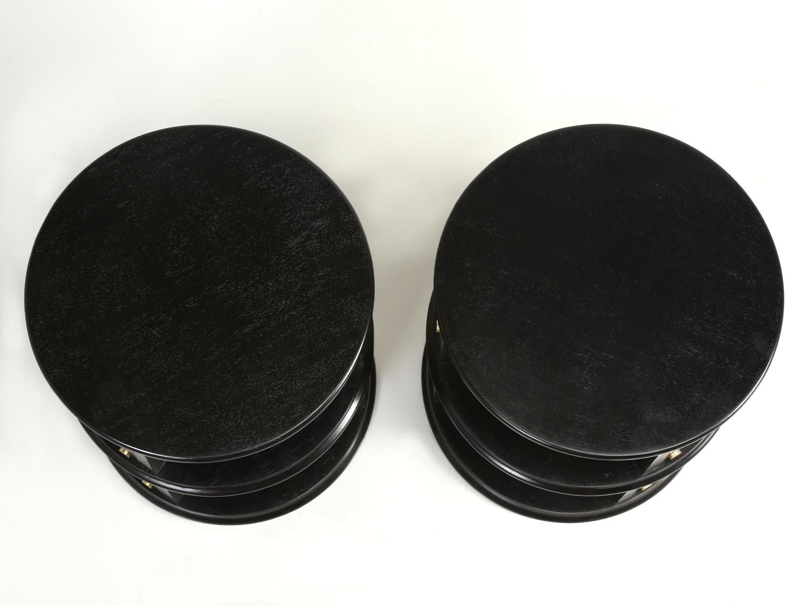 Pair of French Mid-Century Modern Side Tables, Black with Cold Plated Bronze 1