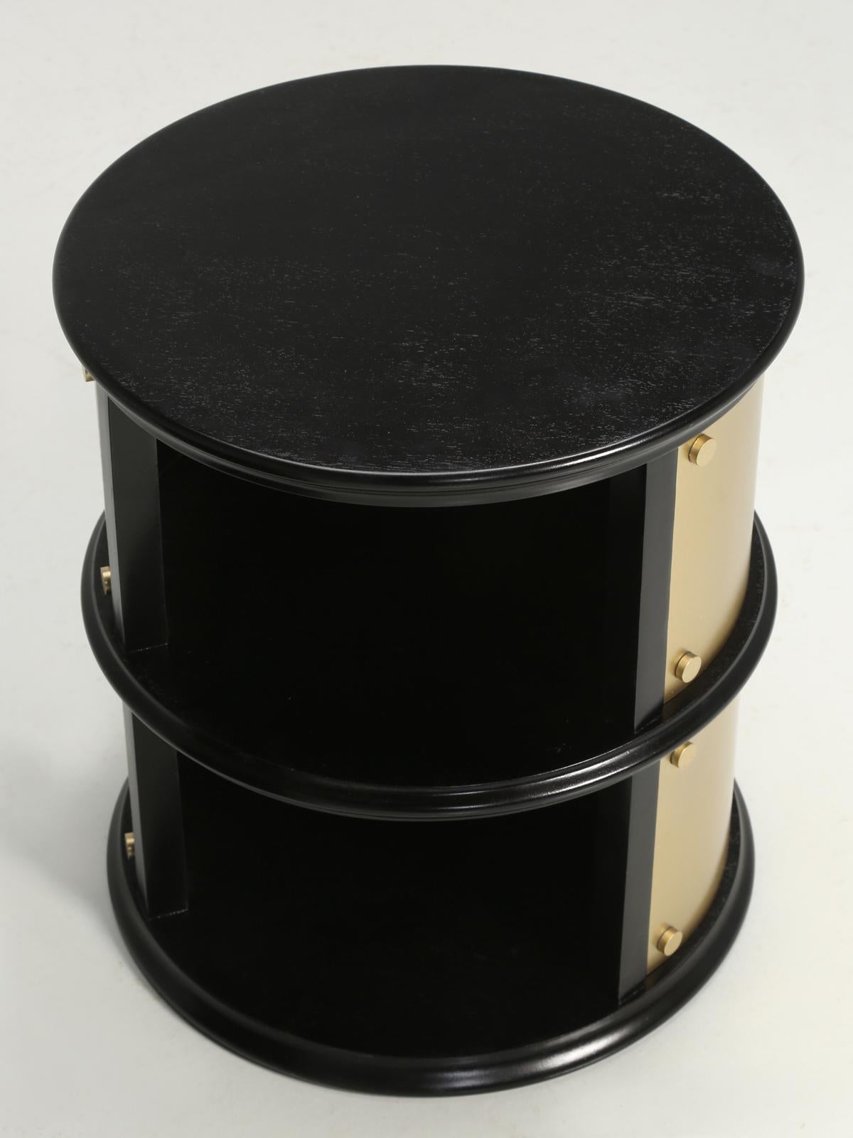 Pair of French Mid-Century Modern Side Tables, Black with Cold Plated Bronze 3