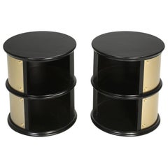 Pair of French Mid-Century Modern Side Tables, Black with Cold Plated Bronze