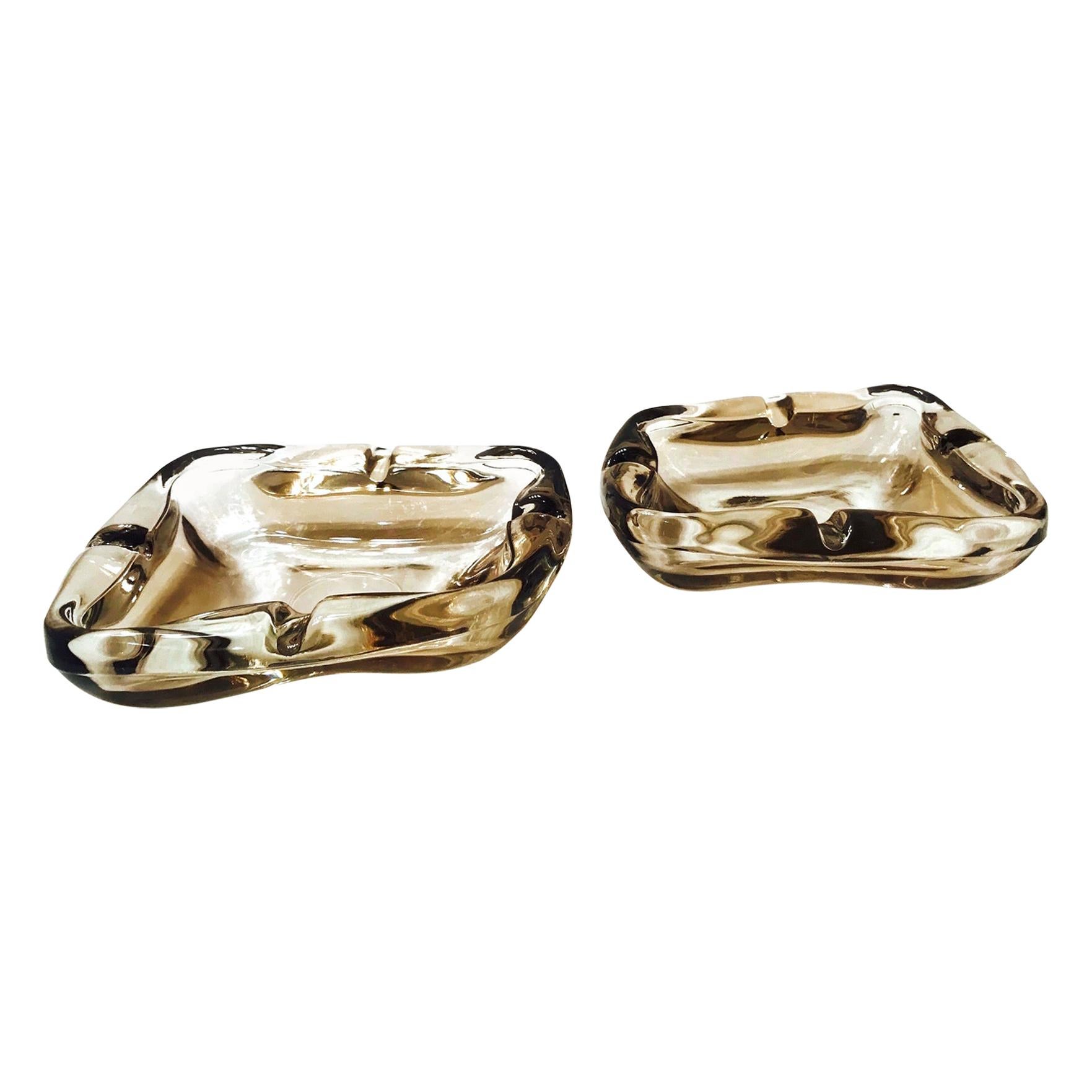 Pair of French Mid-Century Modern Smoked Glass Ashtrays, 1960s