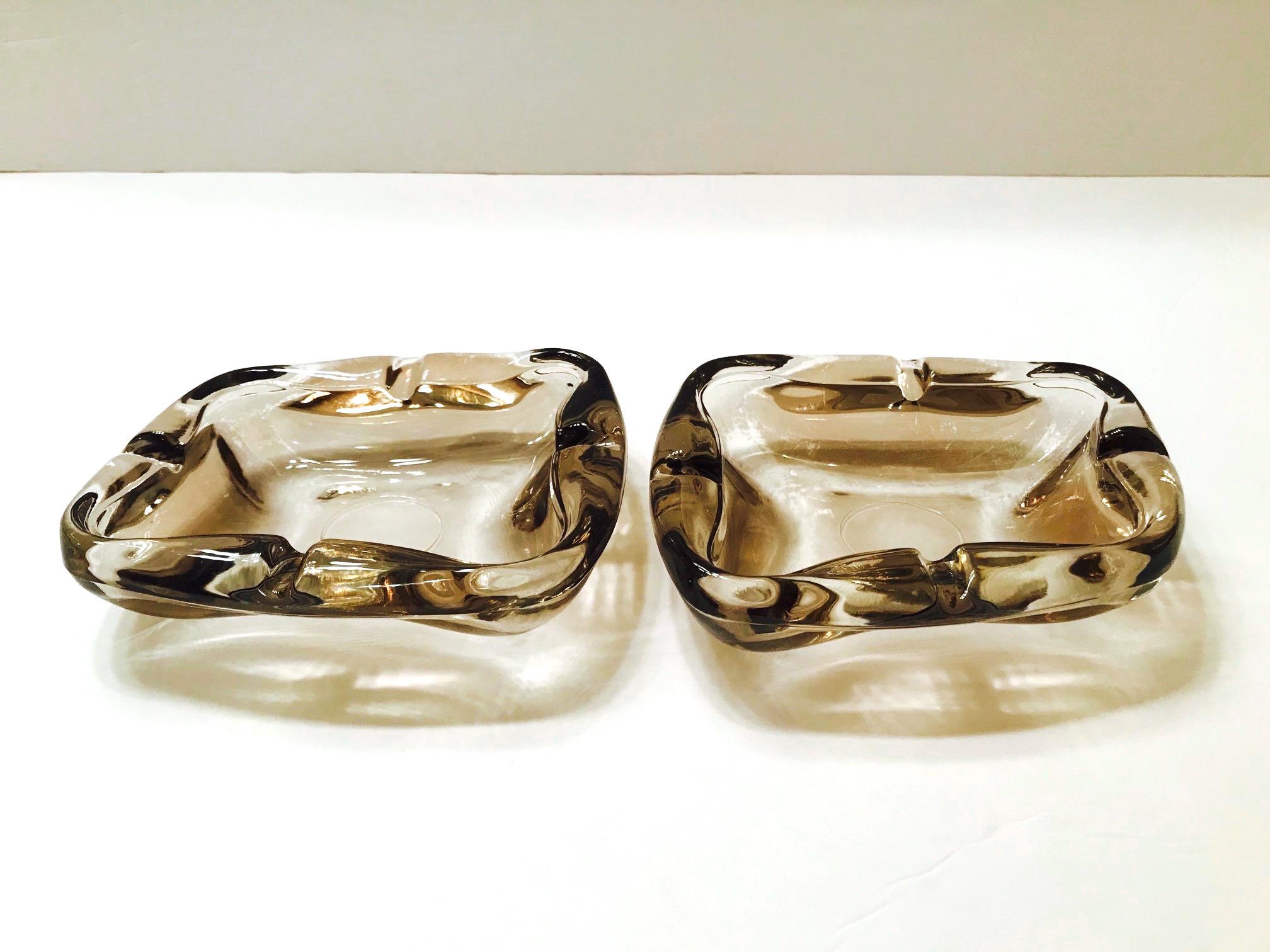 Pair of French Mid-Century Modern Smoked Iridescent Glass Ashtrays, 1960s 1