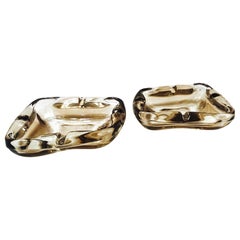 Pair of French Mid-Century Modern Smoked Iridescent Glass Ashtrays, 1960s