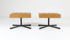 Pair of French Mid-Century Modern Stools with Faux Leather Tops, 1960s