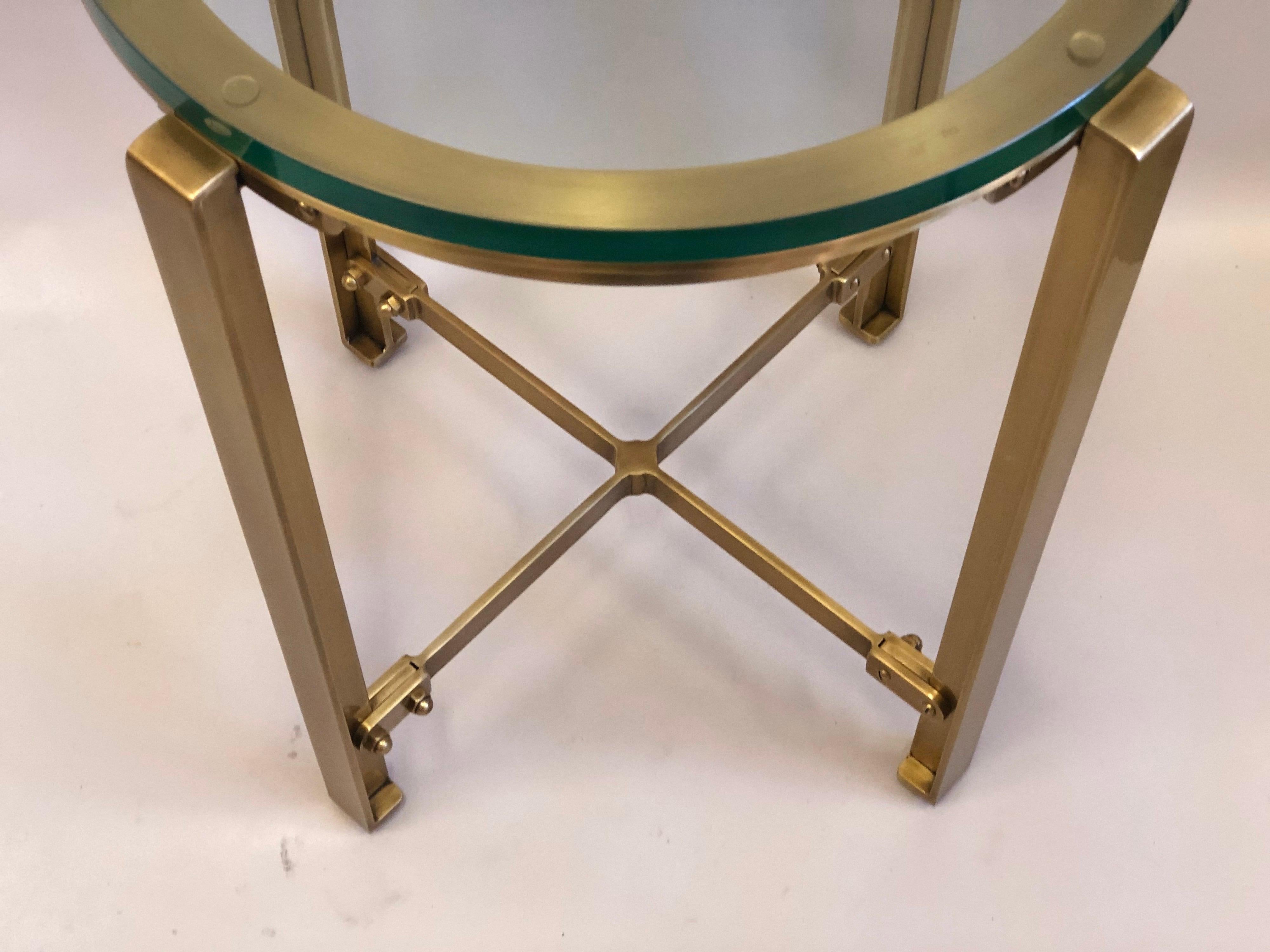 Pair of French Mid-Century Modern Style Round Brass Side Tables, Jacques Quinet 4