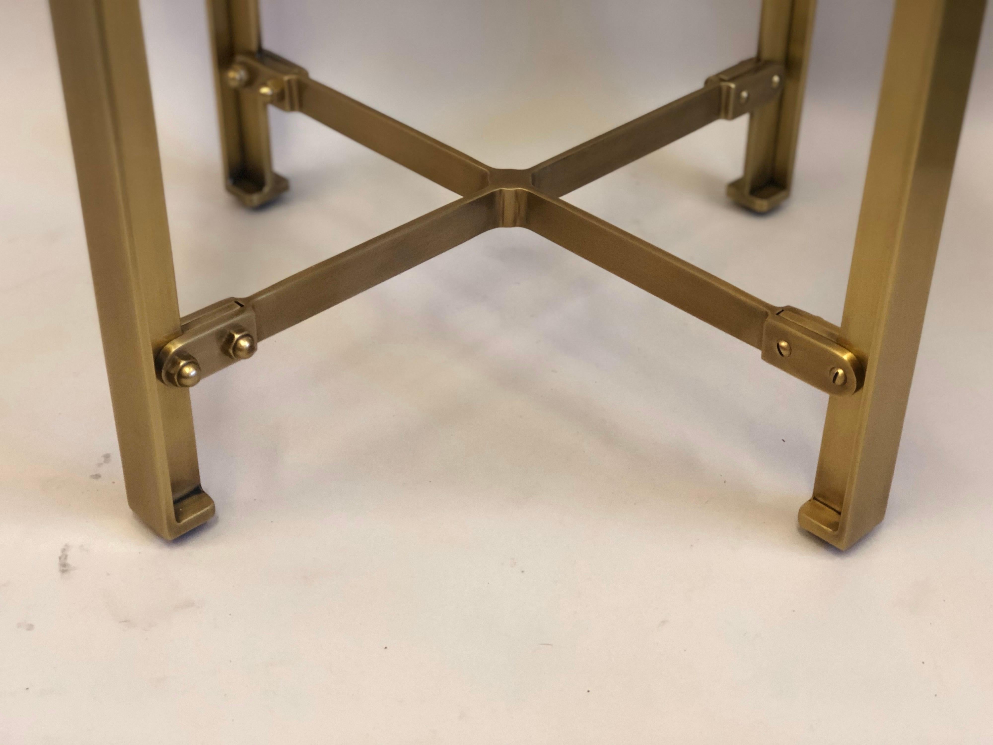 Pair of French Mid-Century Modern Style Round Brass Side Tables, Jacques Quinet 6