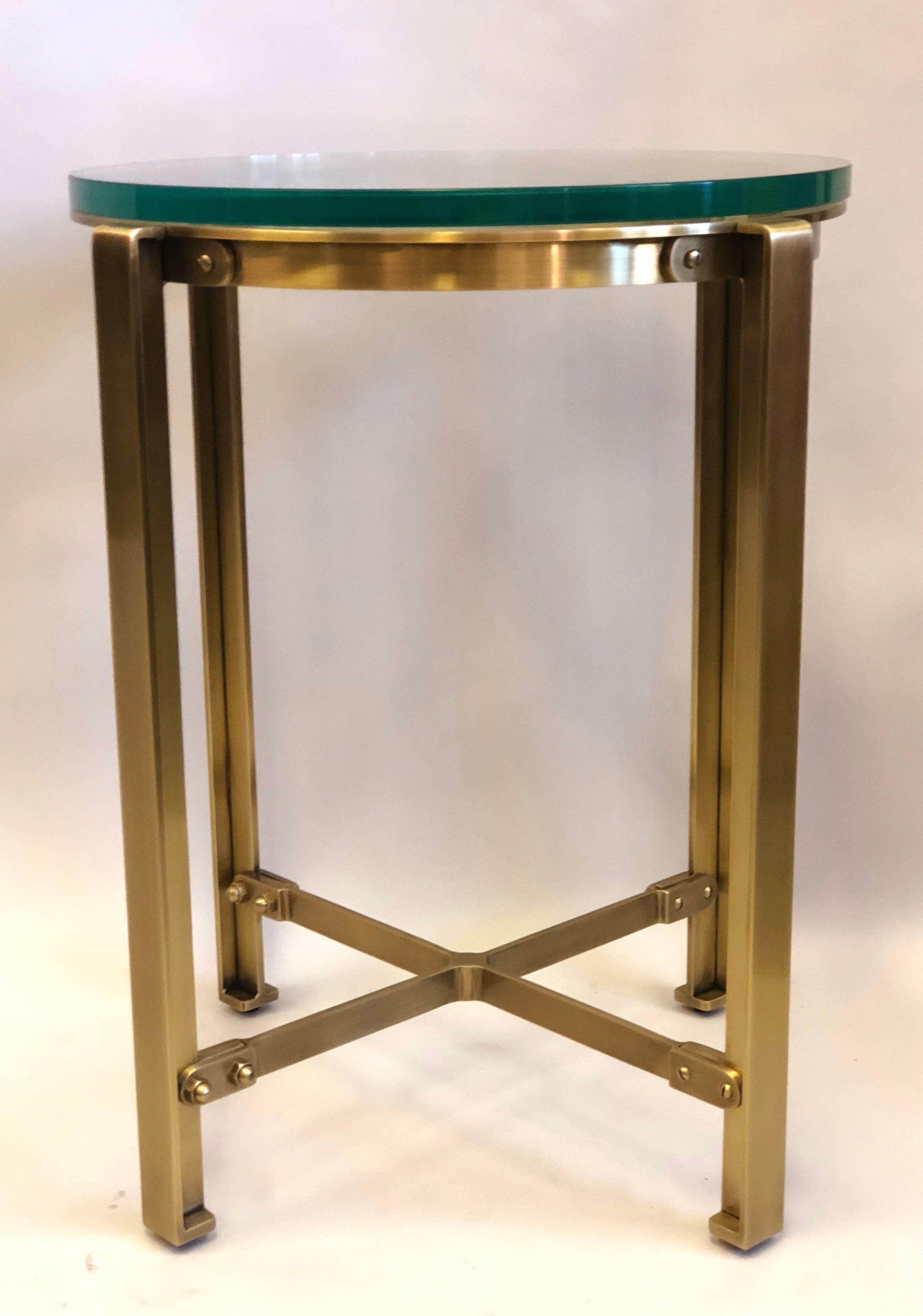 20th Century Pair of French Mid-Century Modern Style Round Brass Side Tables, Jacques Quinet