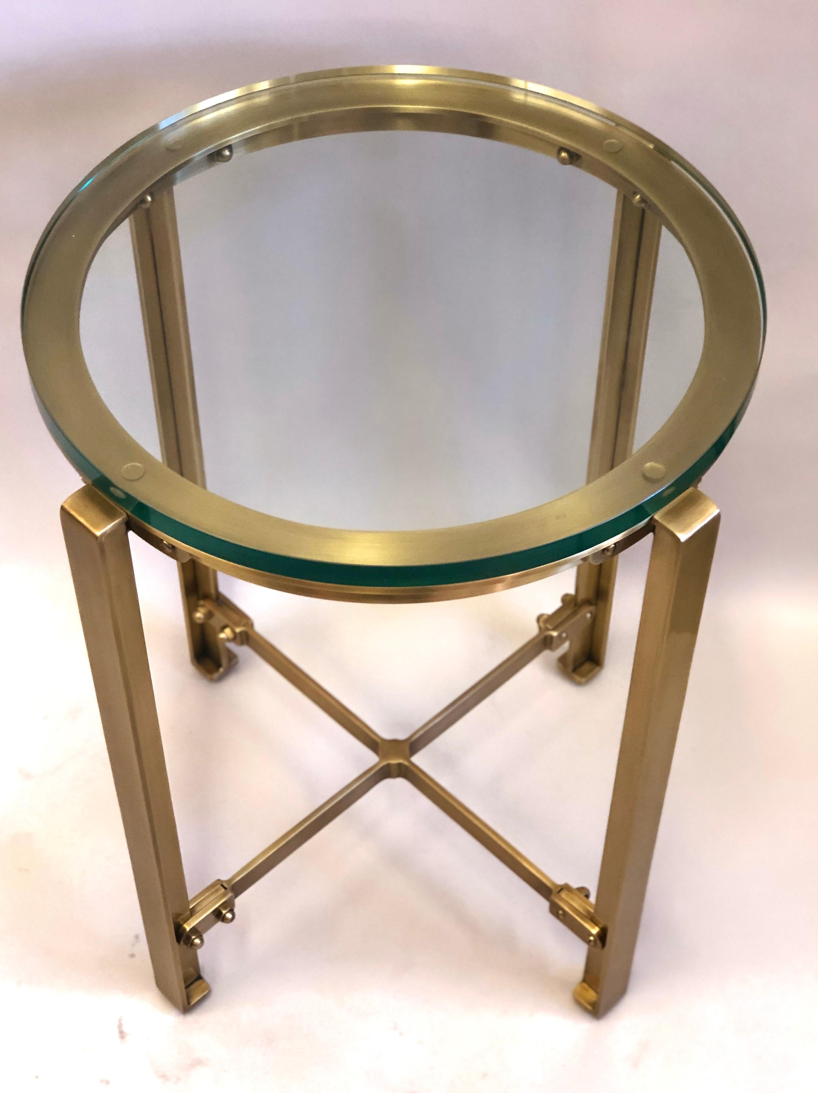 Pair of French Mid-Century Modern Style Round Brass Side Tables, Jacques Quinet 1