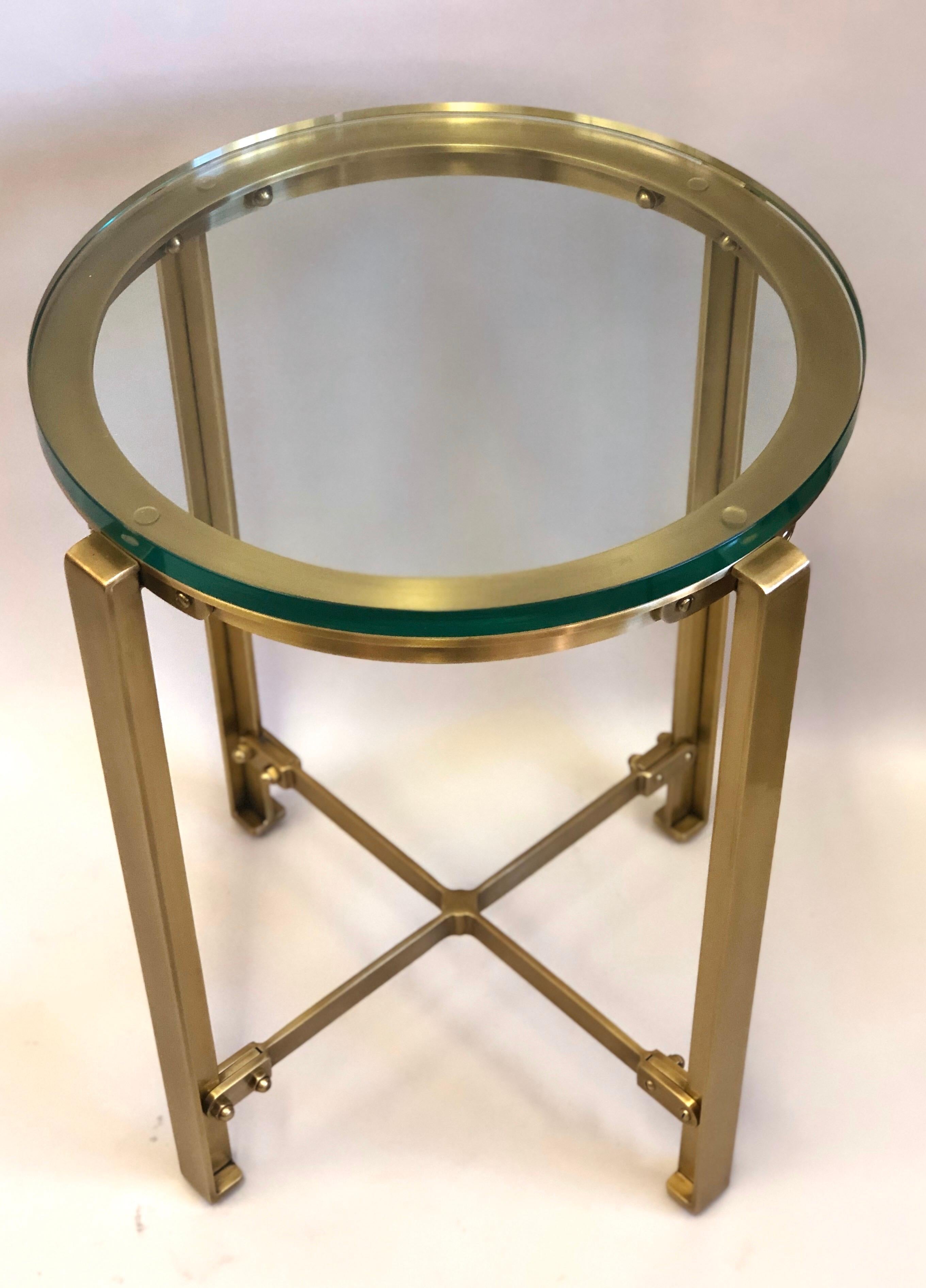 Pair of French Mid-Century Modern Style Round Brass Side Tables, Jacques Quinet 2