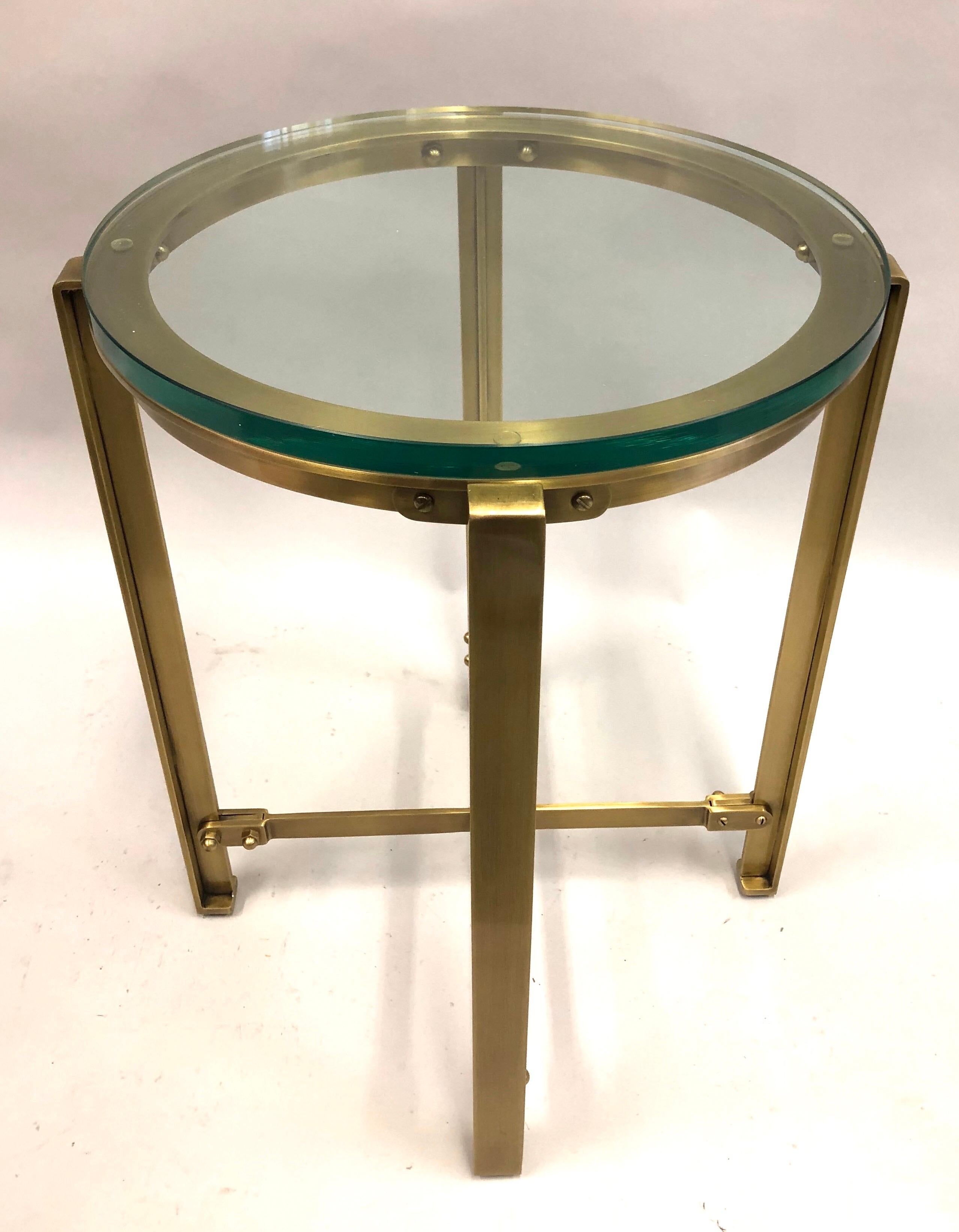 Pair of French Mid-Century Modern Style Round Brass Side Tables, Jacques Quinet 3