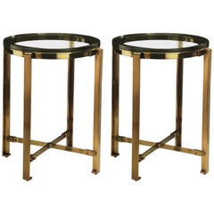 Pair of French Mid-Century Modern Style Round Brass Side Tables, Jacques Quinet