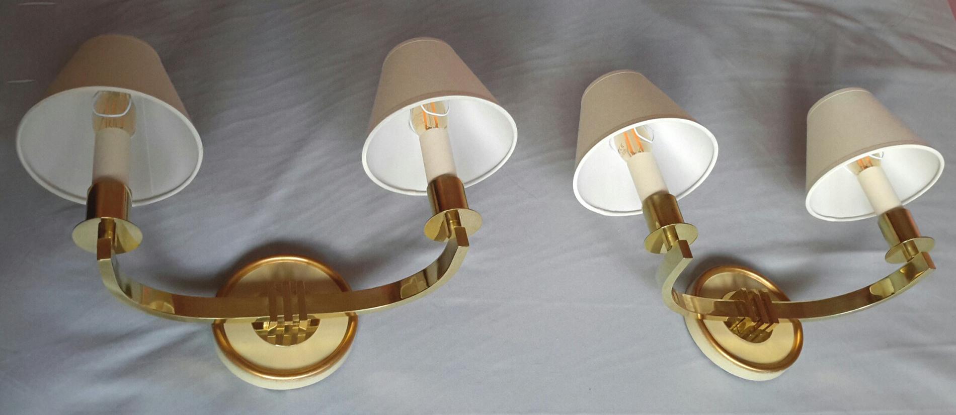 Gilt Pair of French Mid-Century Modern Wall Sconces, 1950