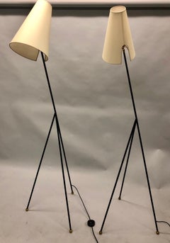 Pair French Mid-Century Modern Style Wrought Iron Floor Lamps, Disderot