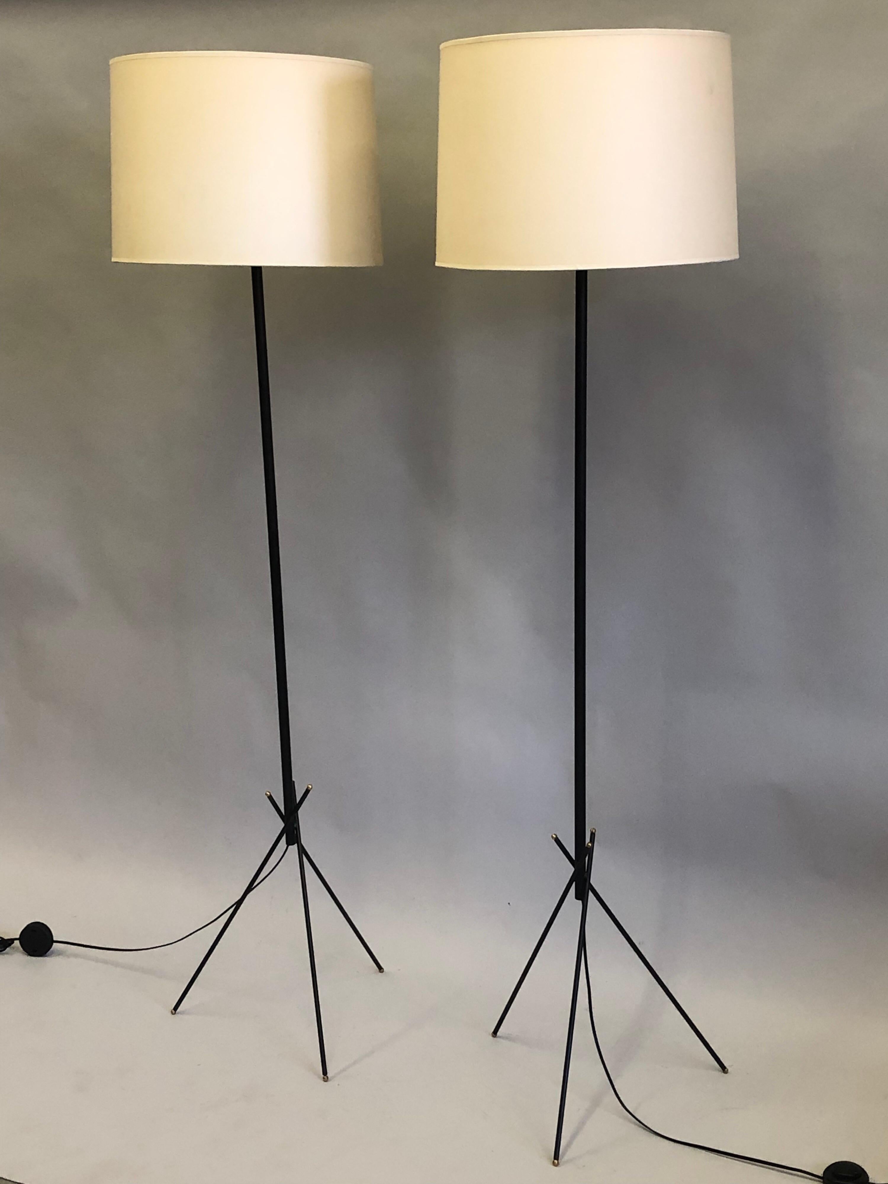 Patinated Pair of French Mid-Century Modern Wrought Iron Floor Lamps, Disderot For Sale