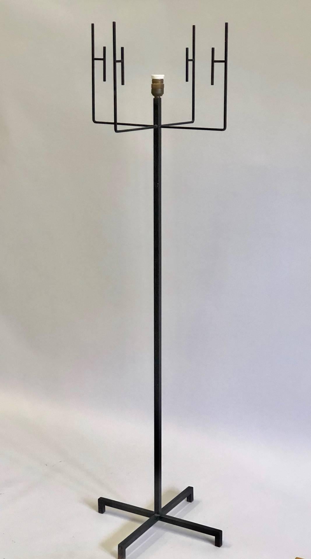 Pair of French Mid-Century Modern Wrought Iron Floor Lamps by Disderot 1