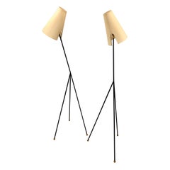 Pair of French Mid-Century Modern Wrought Iron Floor Lamps Disderot Attributed