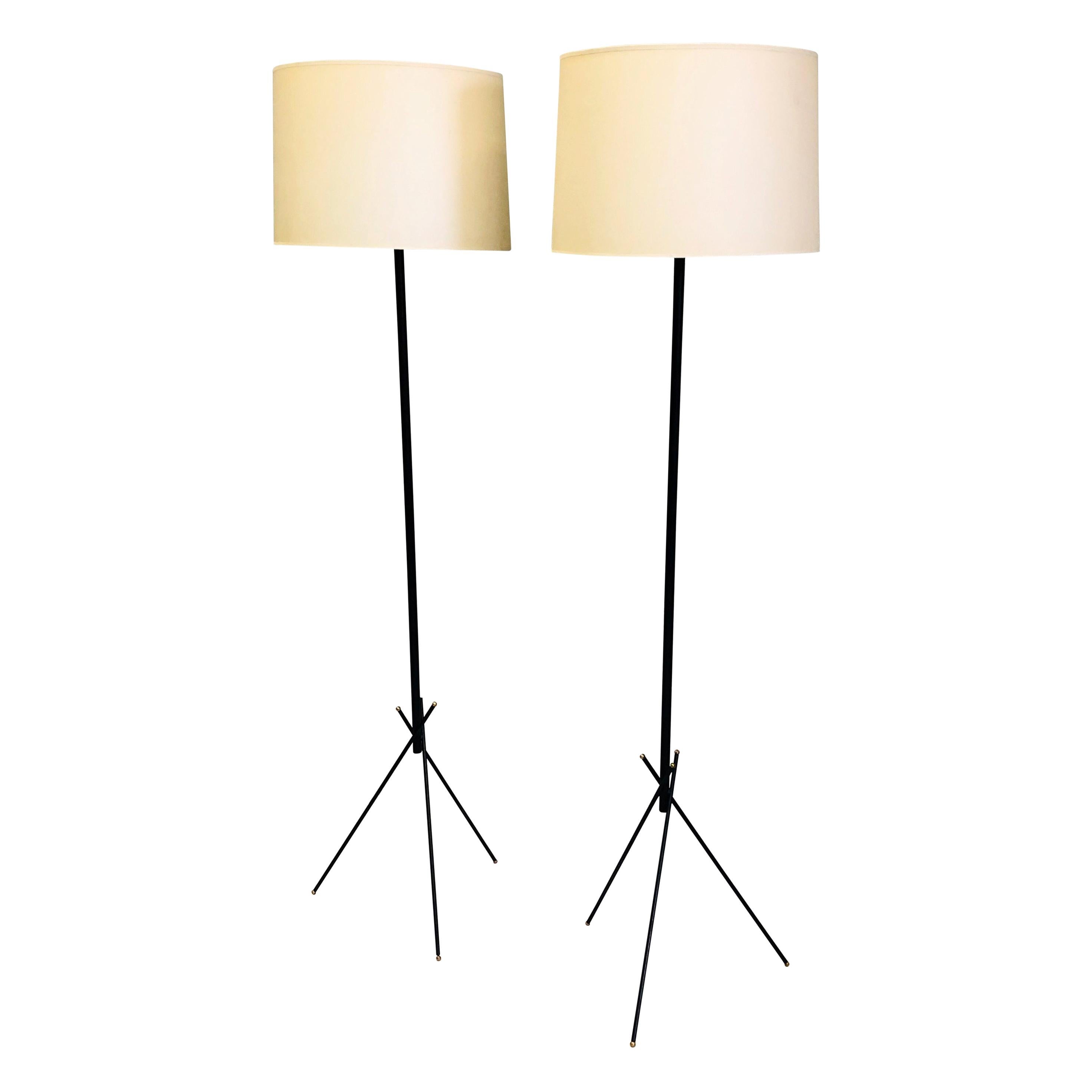 Pair of French Mid-Century Modern Wrought Iron Floor Lamps, Disderot For Sale