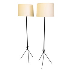 Pair of French Mid-Century Modern Wrought Iron Floor Lamps Disderot Attributed