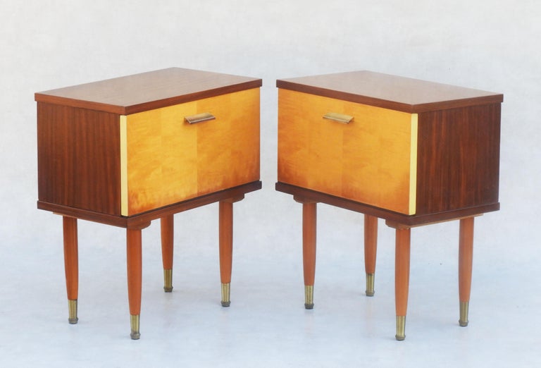 Plated Pair of French Mid Century Nightstands/Bed Side or Sofa End Tables C1960 For Sale