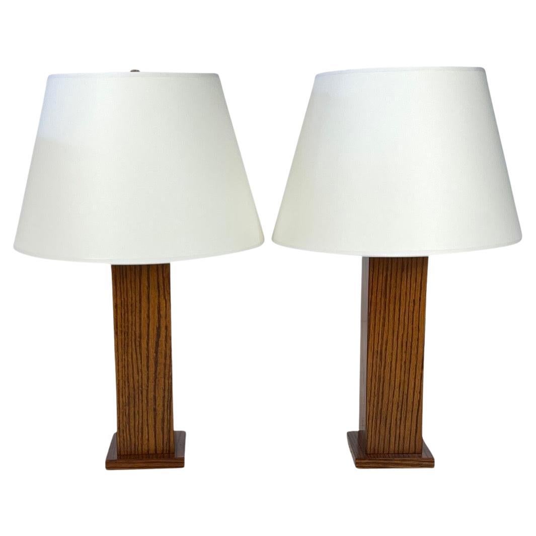 Pair of  French Mid-Century Oak Table Lamps For Sale