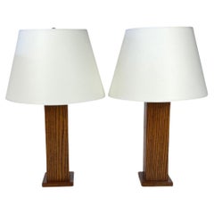 Pair of  French Mid-Century Oak Table Lamps