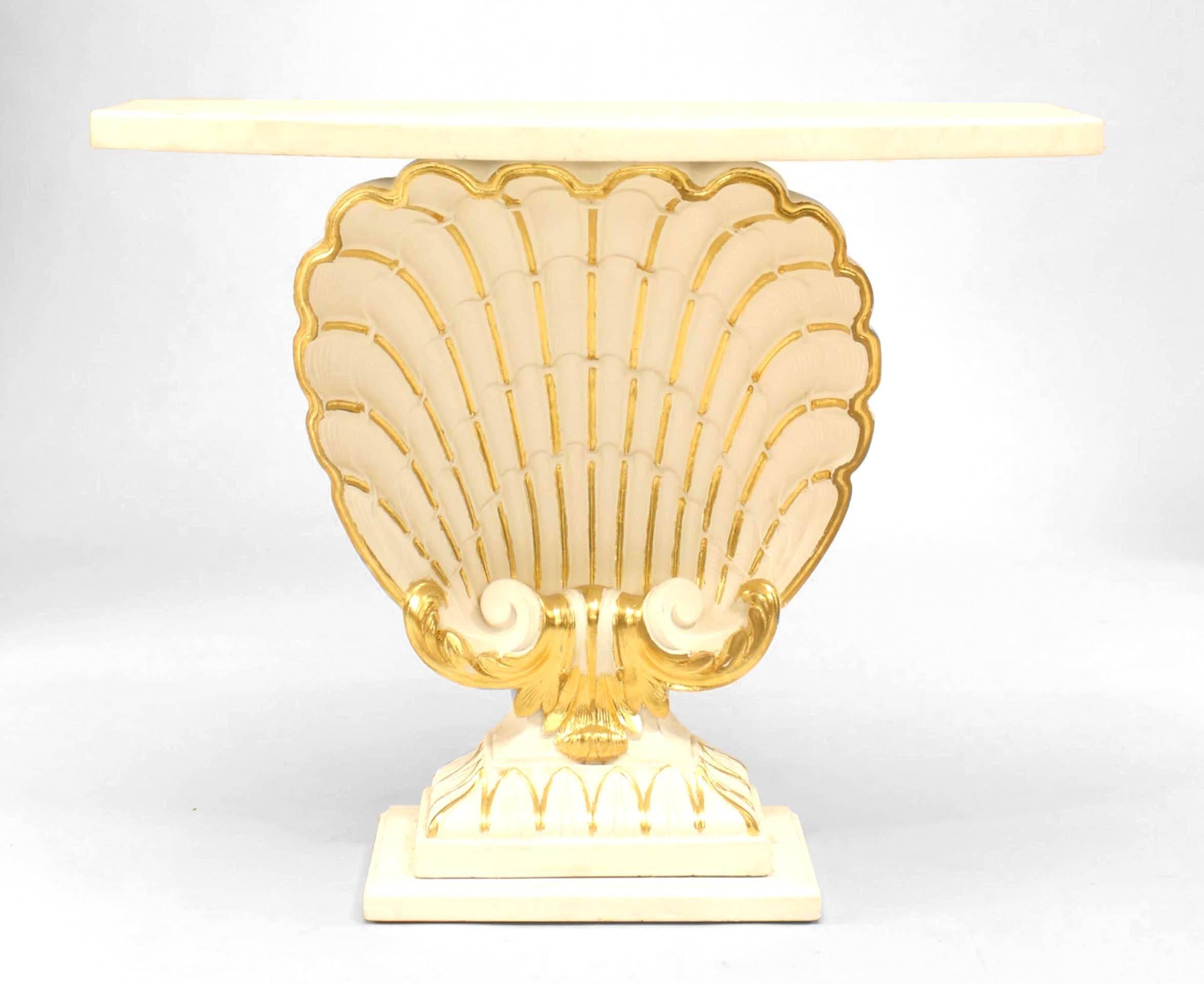 Mid-Century Modern Pair of Mid-Century Sea Shell Console Tables (Manner of Groult) For Sale