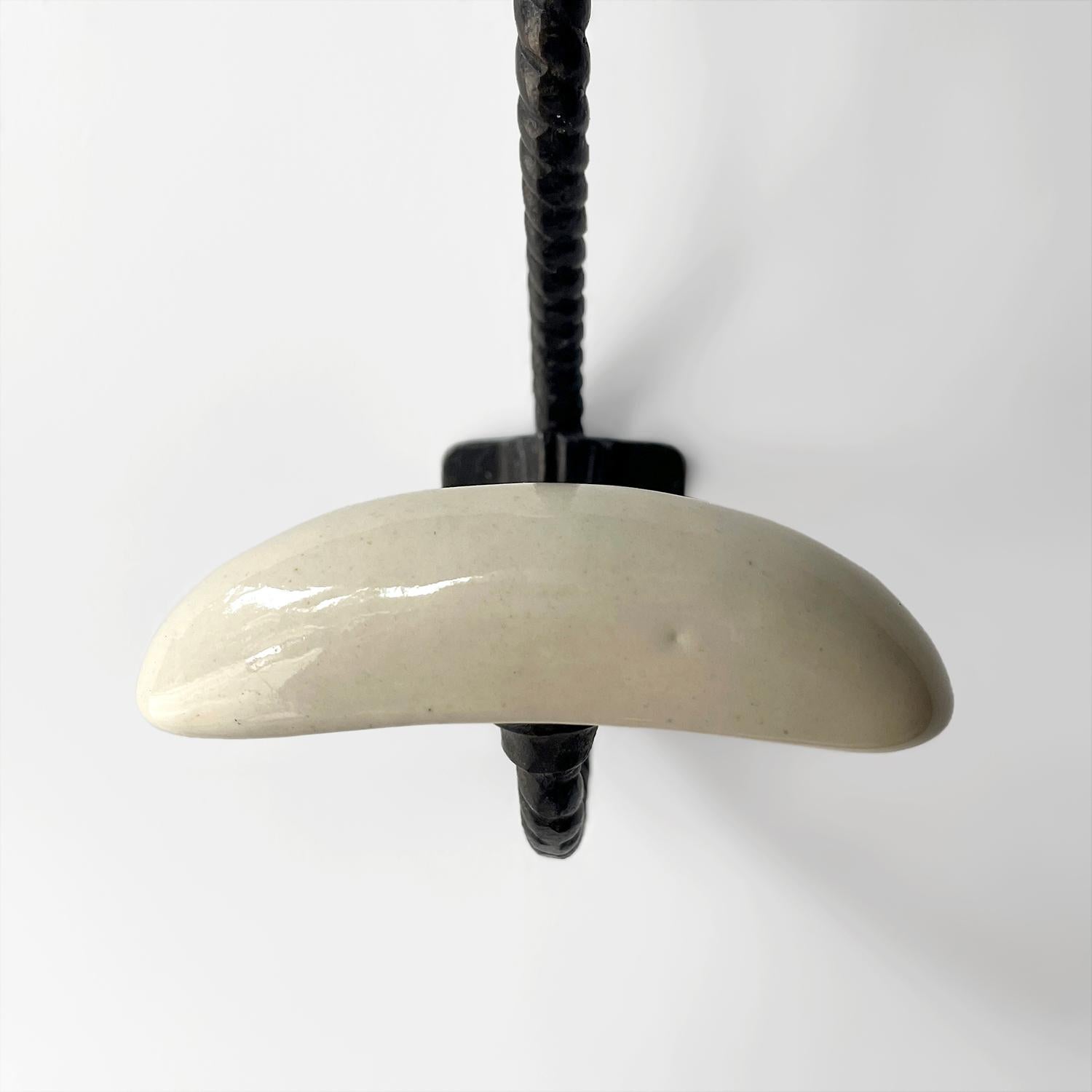 Pair of French Mid Century Porcelain & Iron Wall Coat Hooks For Sale 2