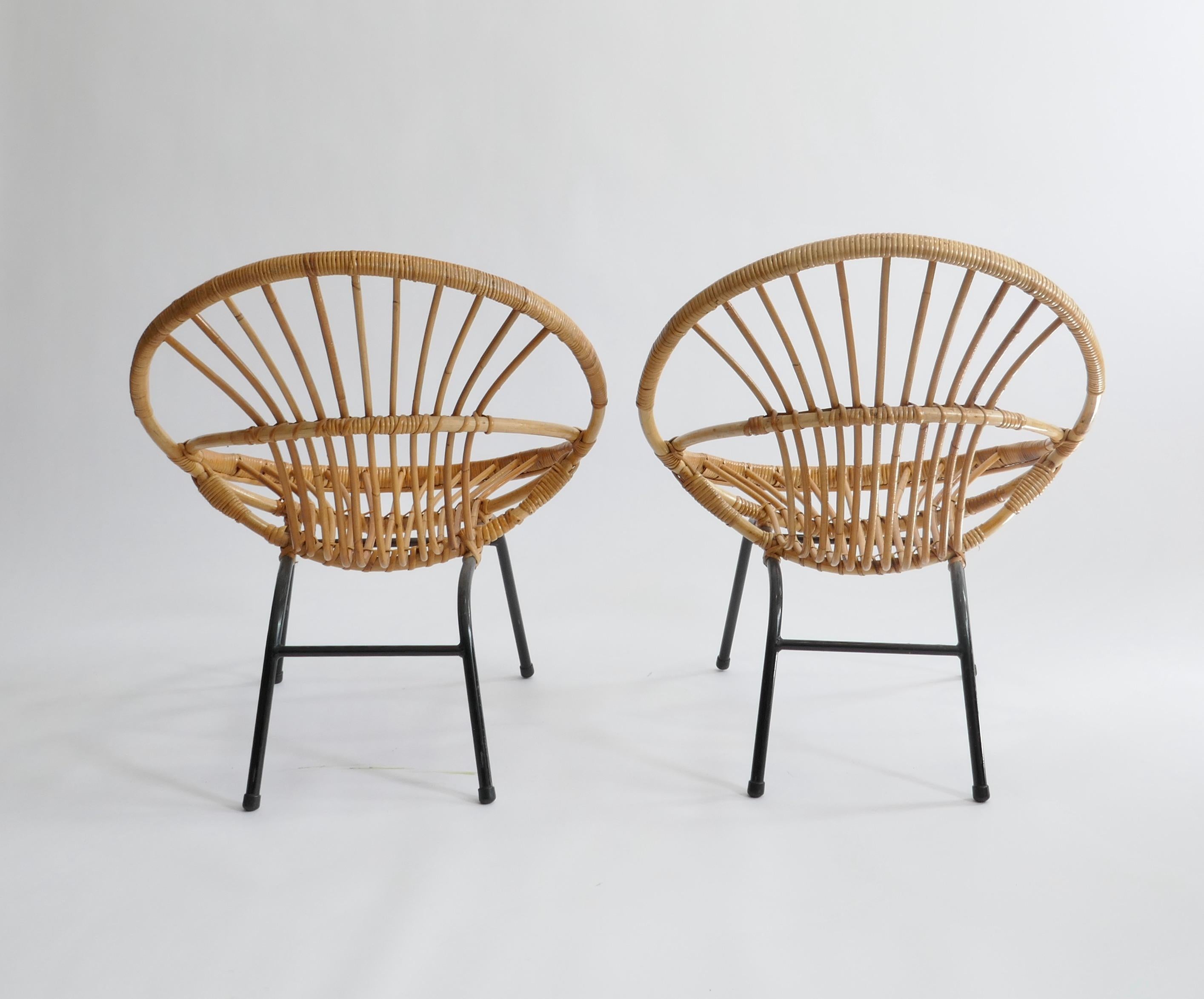 Pair of French Mid-Century Rattan Chairs, France 1950s For Sale 1