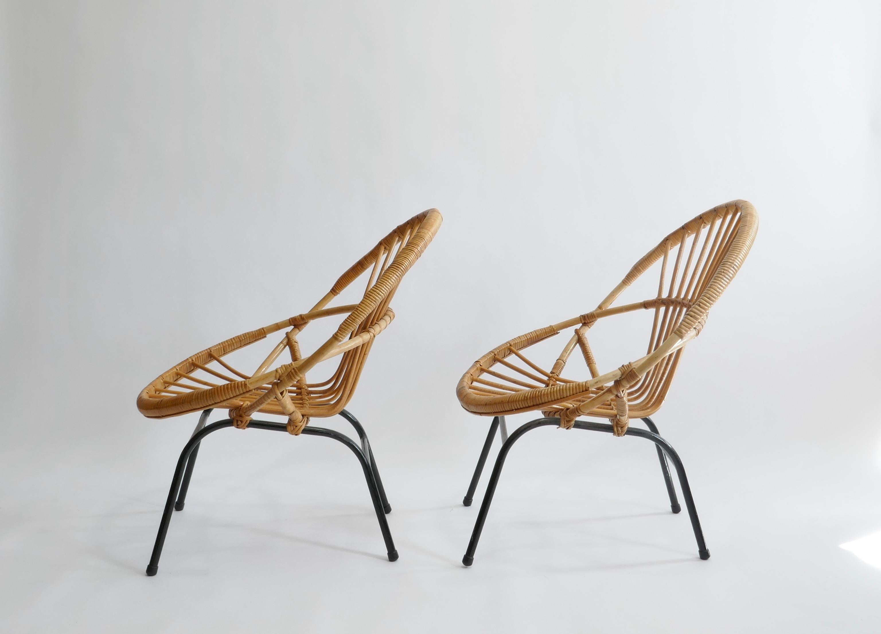 Pair of French Mid-Century Rattan Chairs, France 1950s For Sale 2
