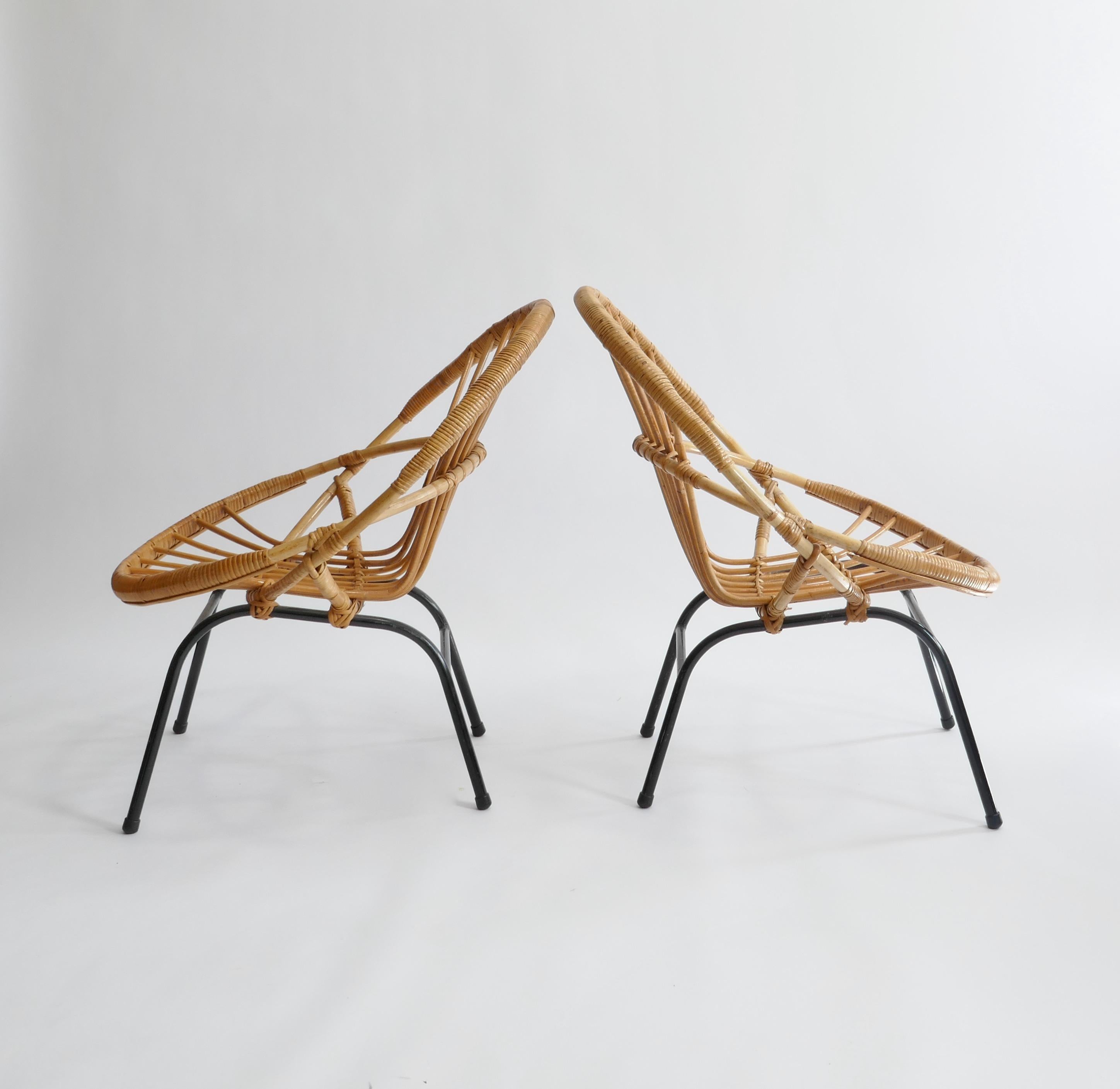 Pair of French Mid-Century Rattan Chairs, France 1950s For Sale 3