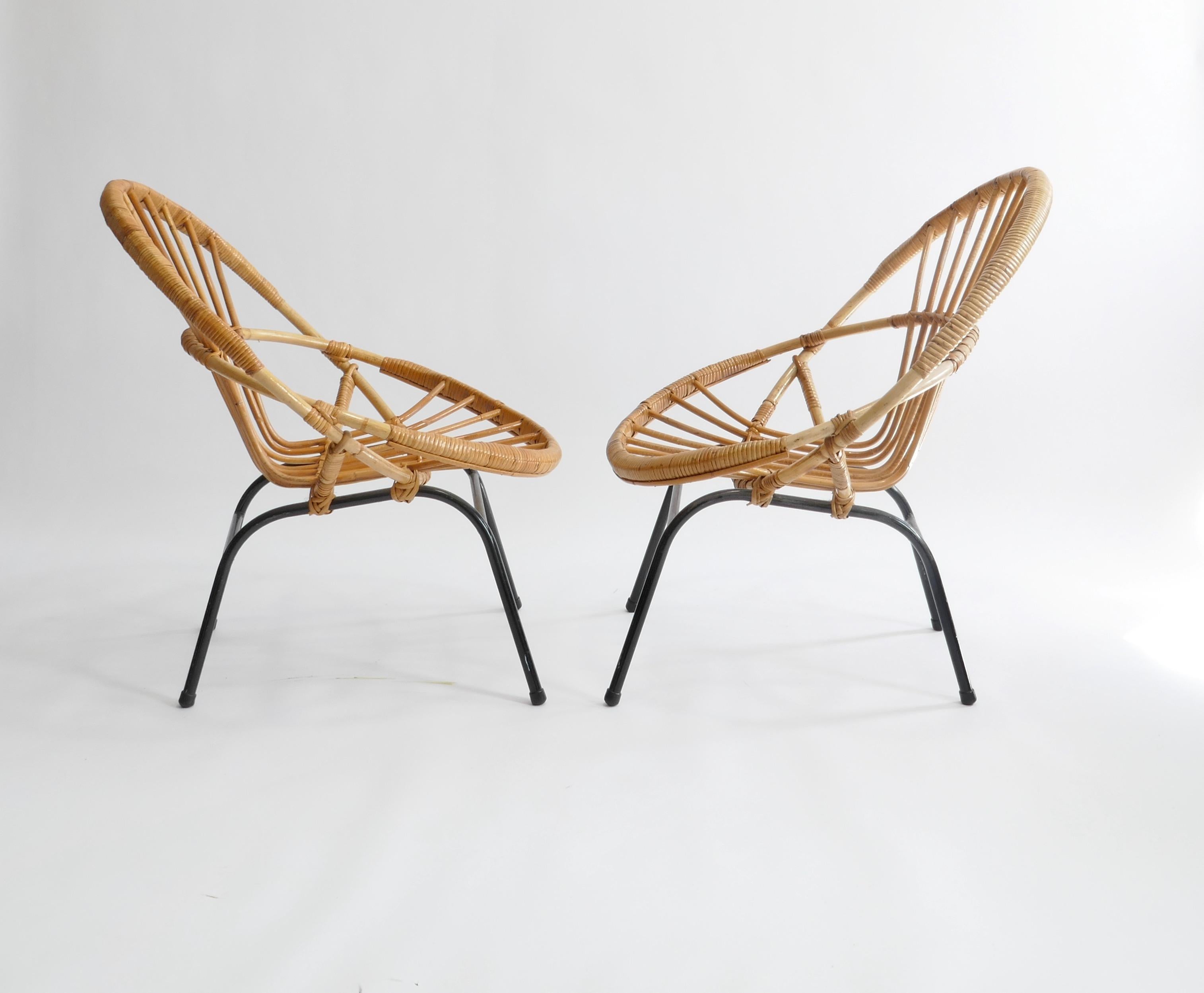 Pair of French Mid-Century Rattan Chairs, France 1950s For Sale 4