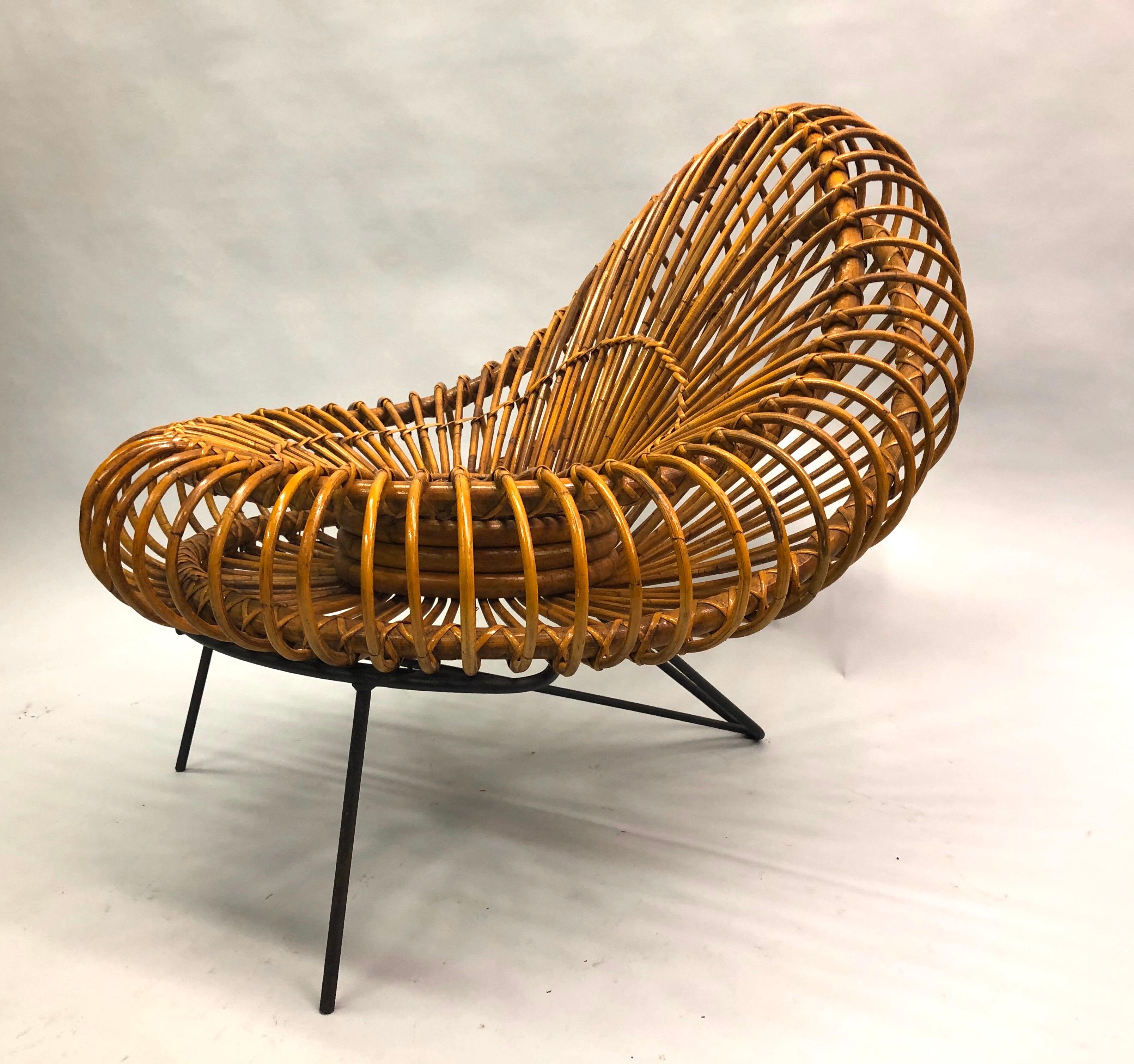 Pair of French Mid-century Rattan Lounge Chairs by Janine Abraham & Dirk Jan Roi 2