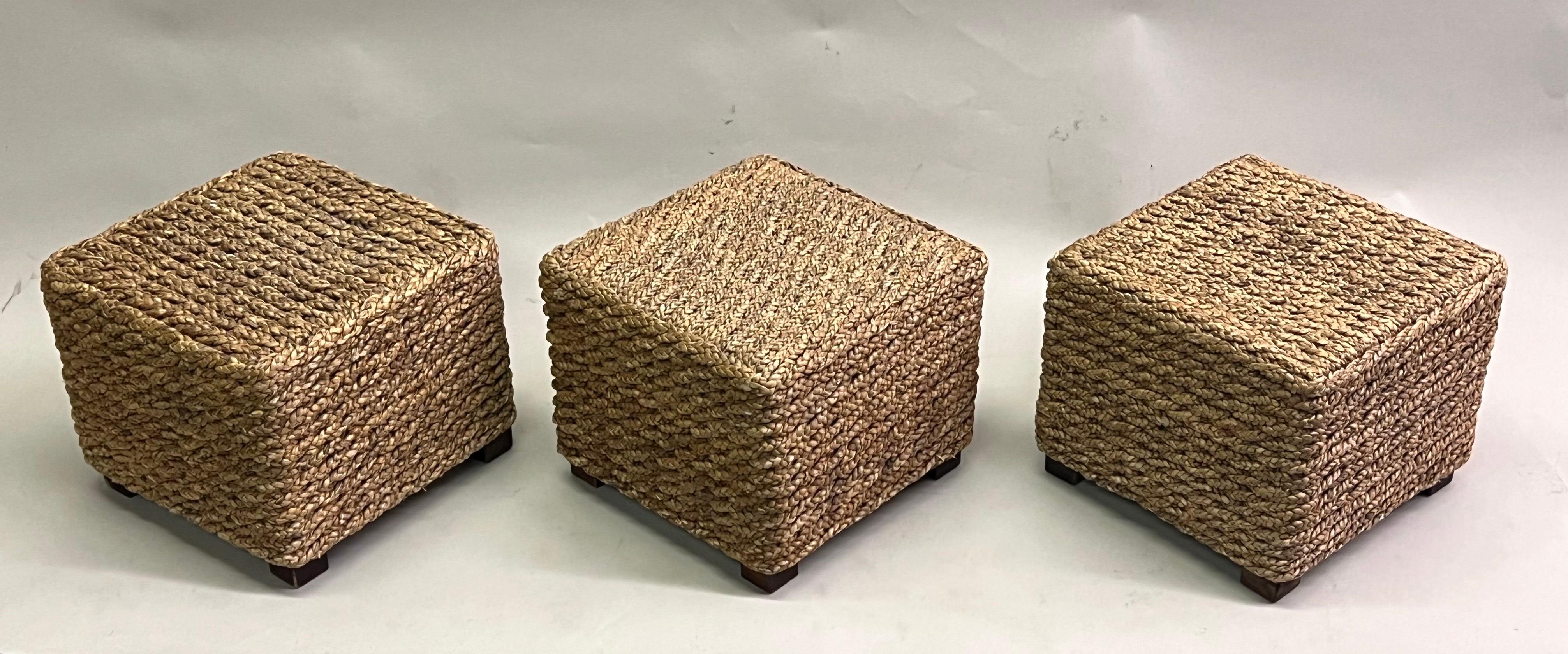 Pair of French Mid-Century Rope Stools / Benches by Adrien Audoux & Frida Minet For Sale 9