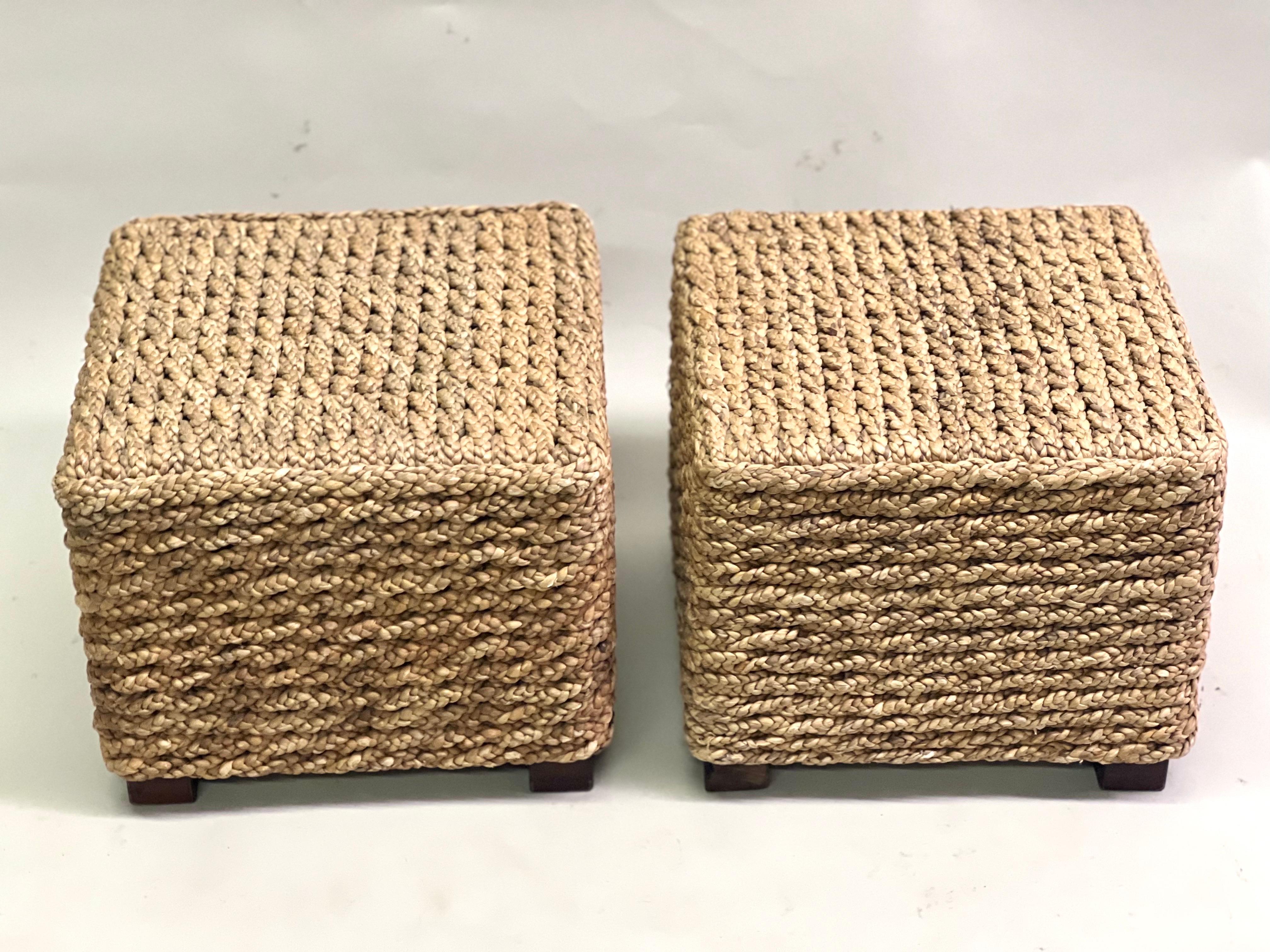 Mid-Century Modern Pair of French Mid-Century Rope Stools / Benches by Adrien Audoux & Frida Minet For Sale