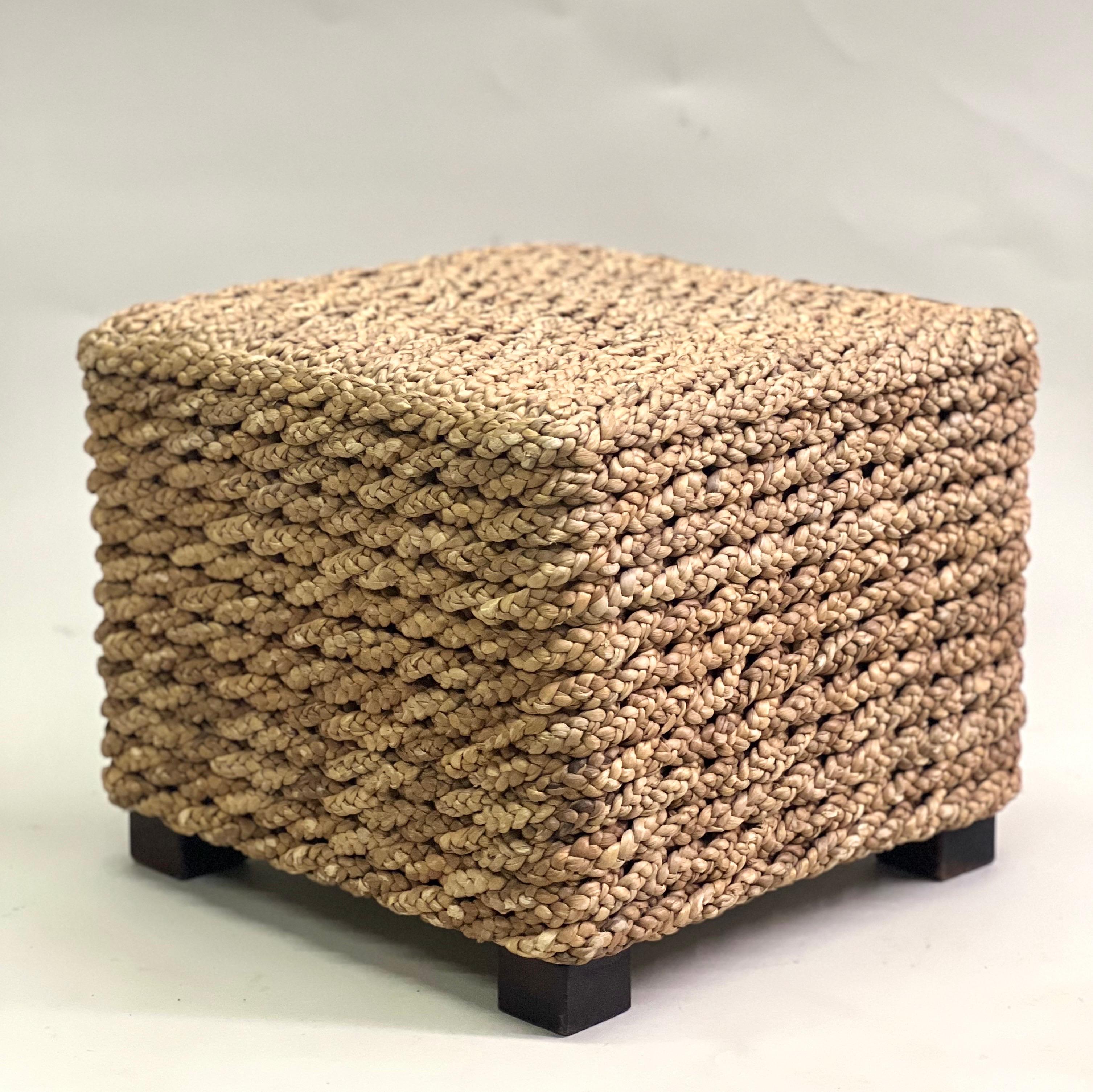 1 French Mid-Century Rope Stool / Bench by Adrien Audoux & Frida Minet In Good Condition For Sale In New York, NY