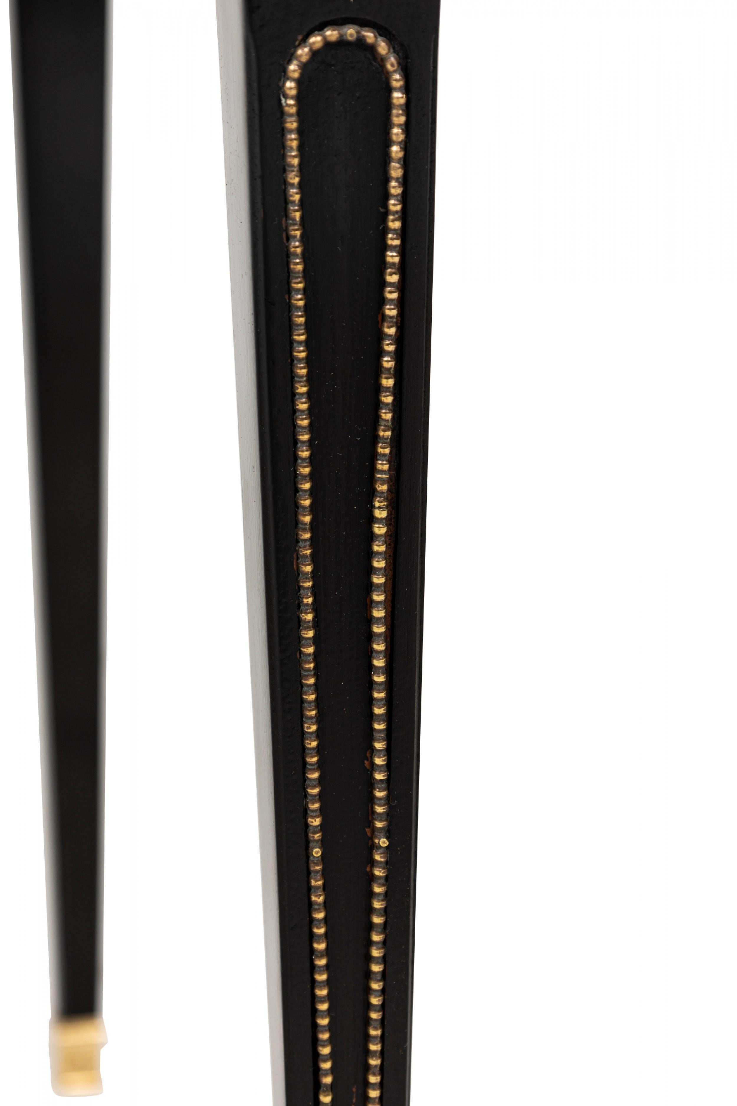 Pair of French Mid-Century Round Ebonized White Marble and Brass Side Table 5