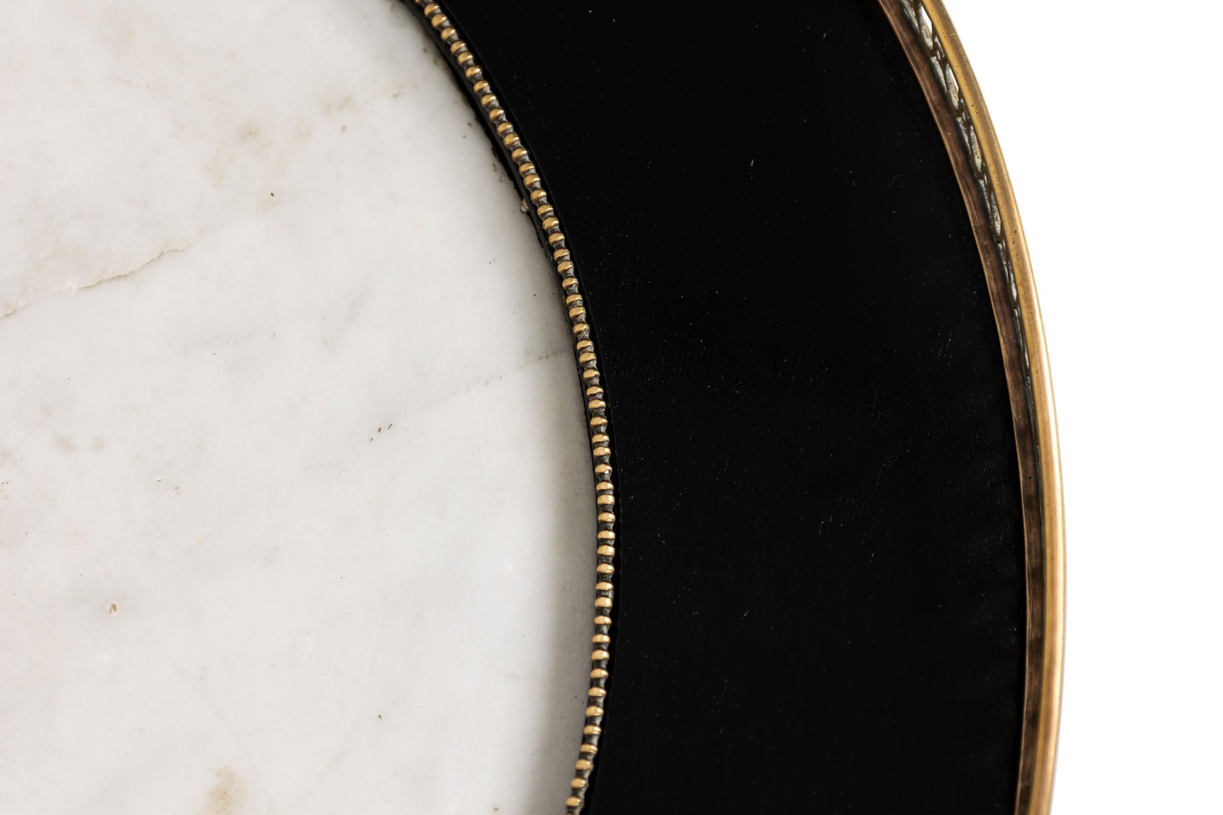Pair of French Mid-Century Round Ebonized White Marble and Brass Side Table 3