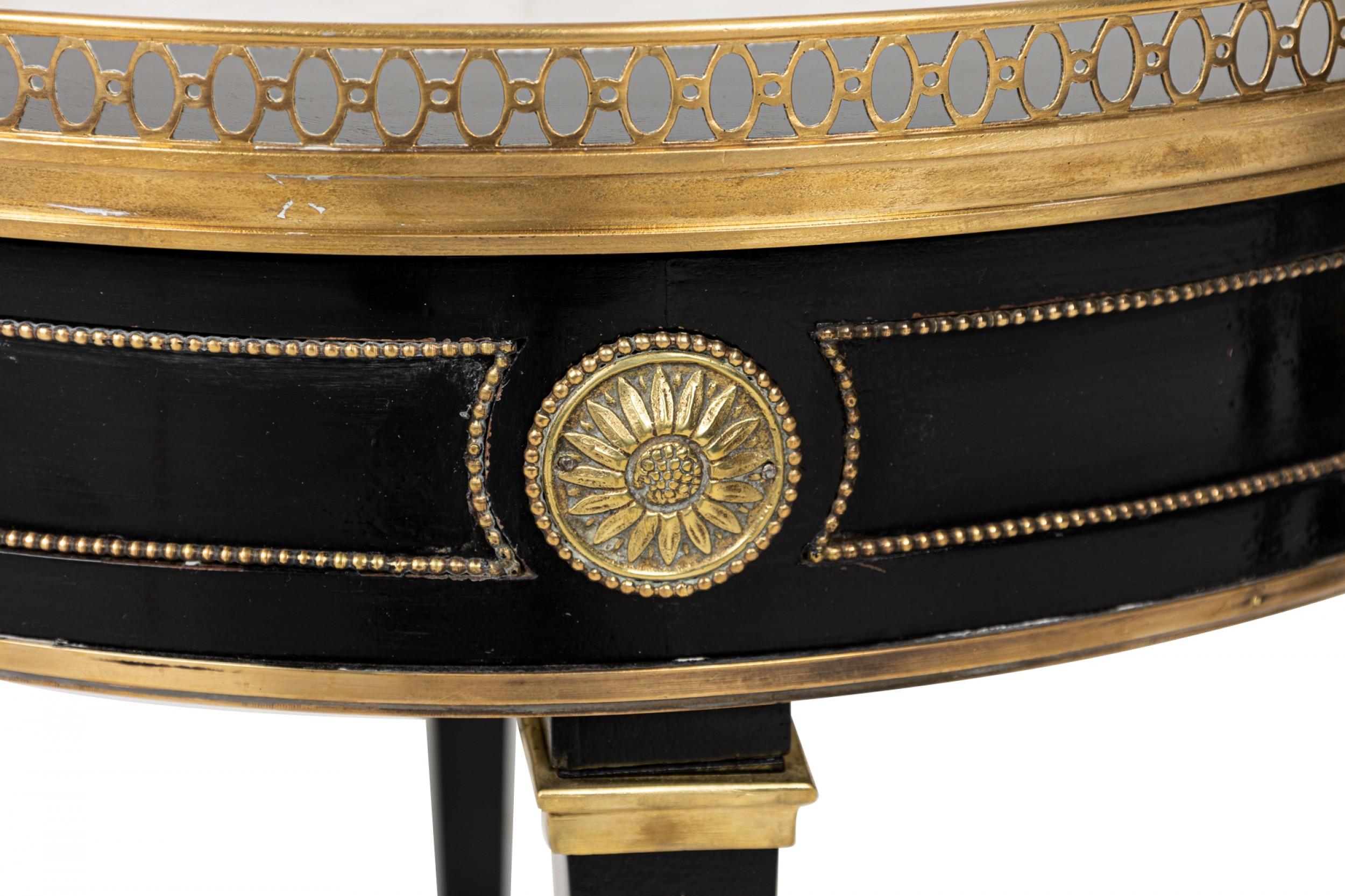 Pair of French Mid-Century Round Ebonized White Marble and Brass Side Table 4